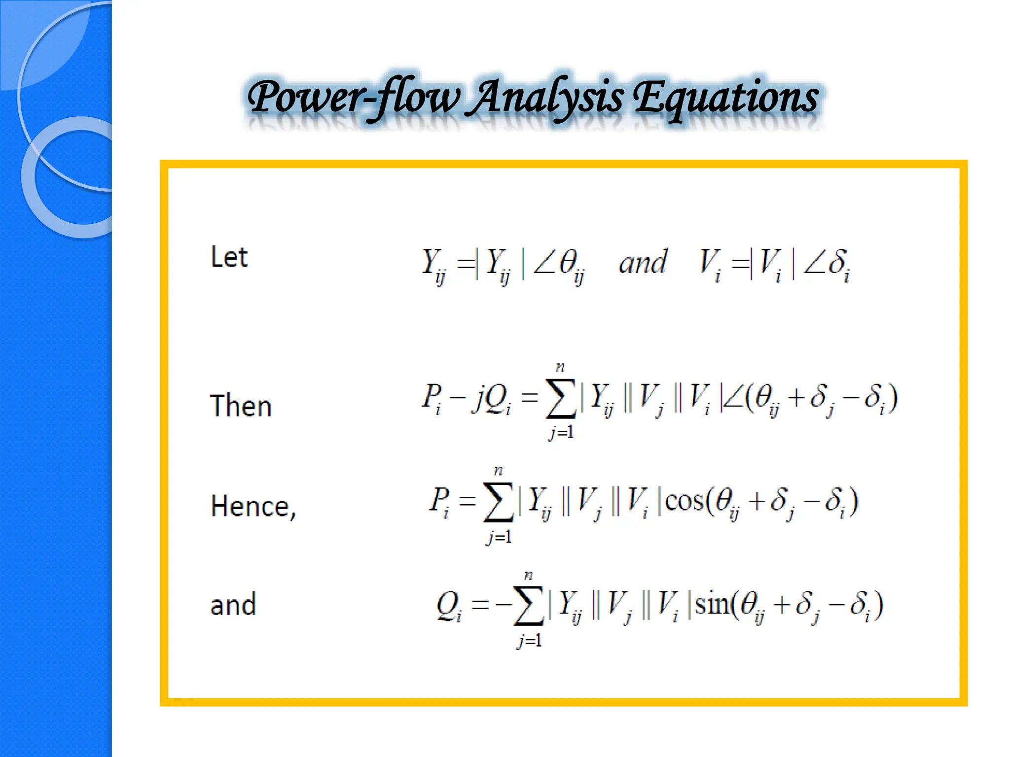 Power-flow Analysis Equations
 