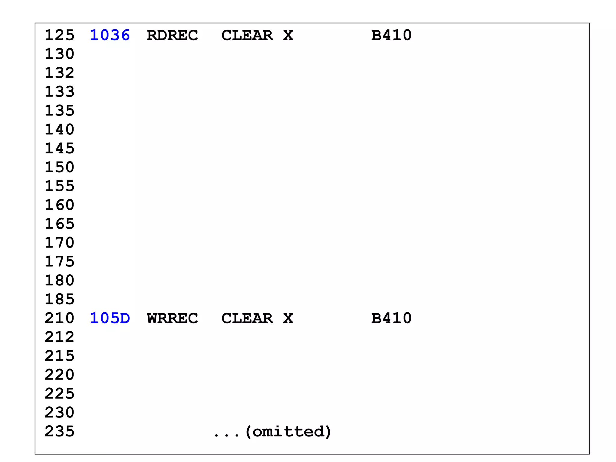 125 1036 RDREC  CLEAR X B410 130   132   133   135   140   145   150   155   160   165   170   175   180   185   210 105D WRREC  CLEAR X B410 212   215   220   225 230   235 ...(omitted) 