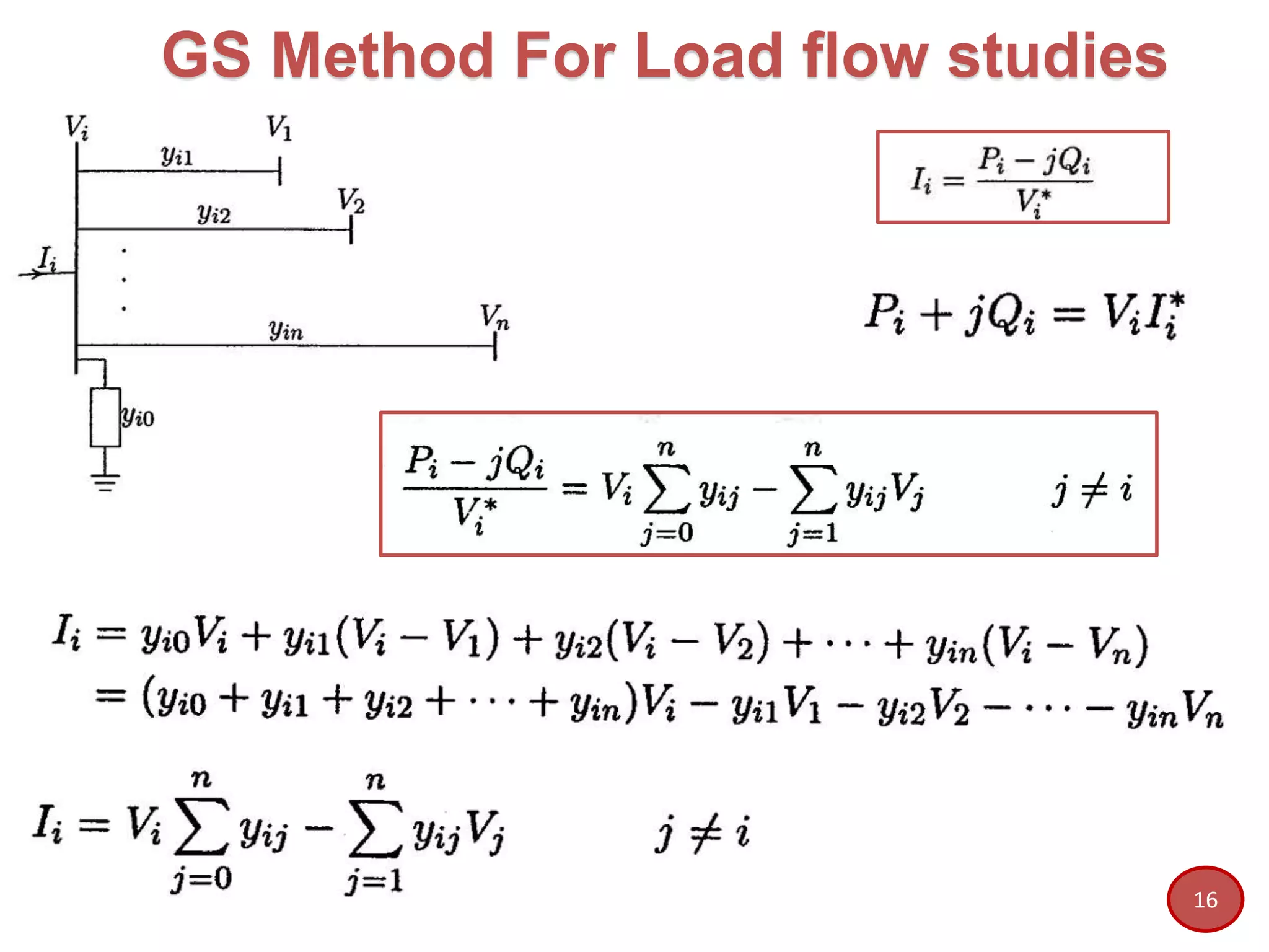 16
GS Method For Load flow studies