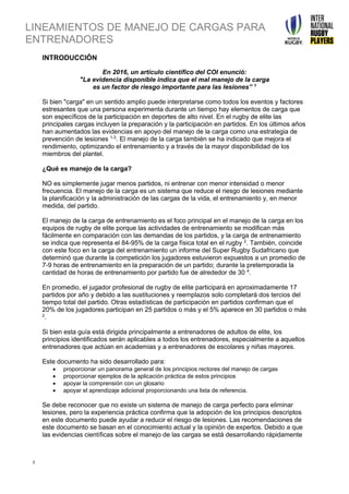 LINEAMIENTOS DE MANEJO DE CARGAS PARA
ENTRENADORES
3
3 Filename/Filepath
INTRODUCCIÓN
En 2016, un artículo científico del ...