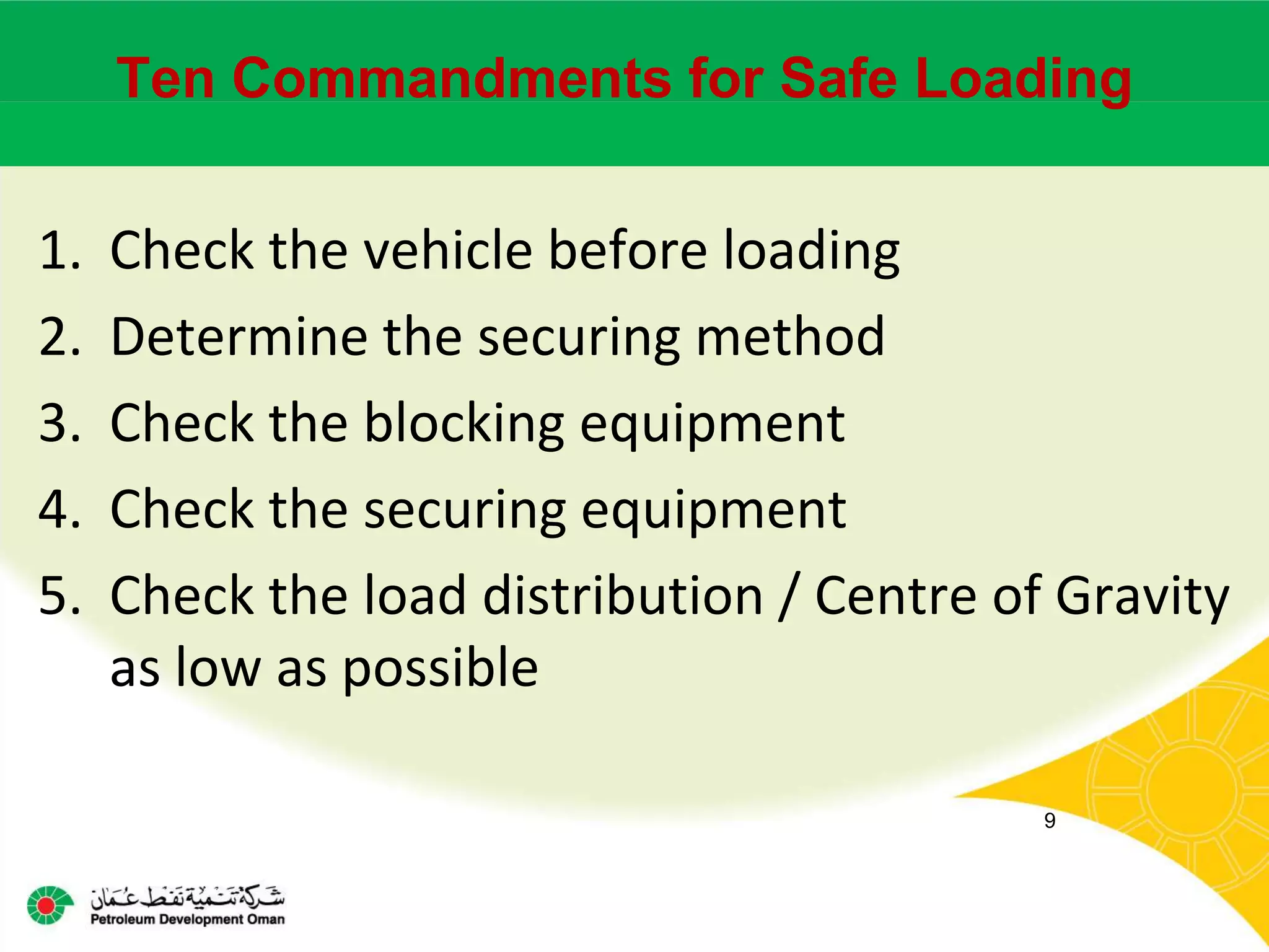 Load restraint Safe (Loading and unloading on vehicles) | PPTX