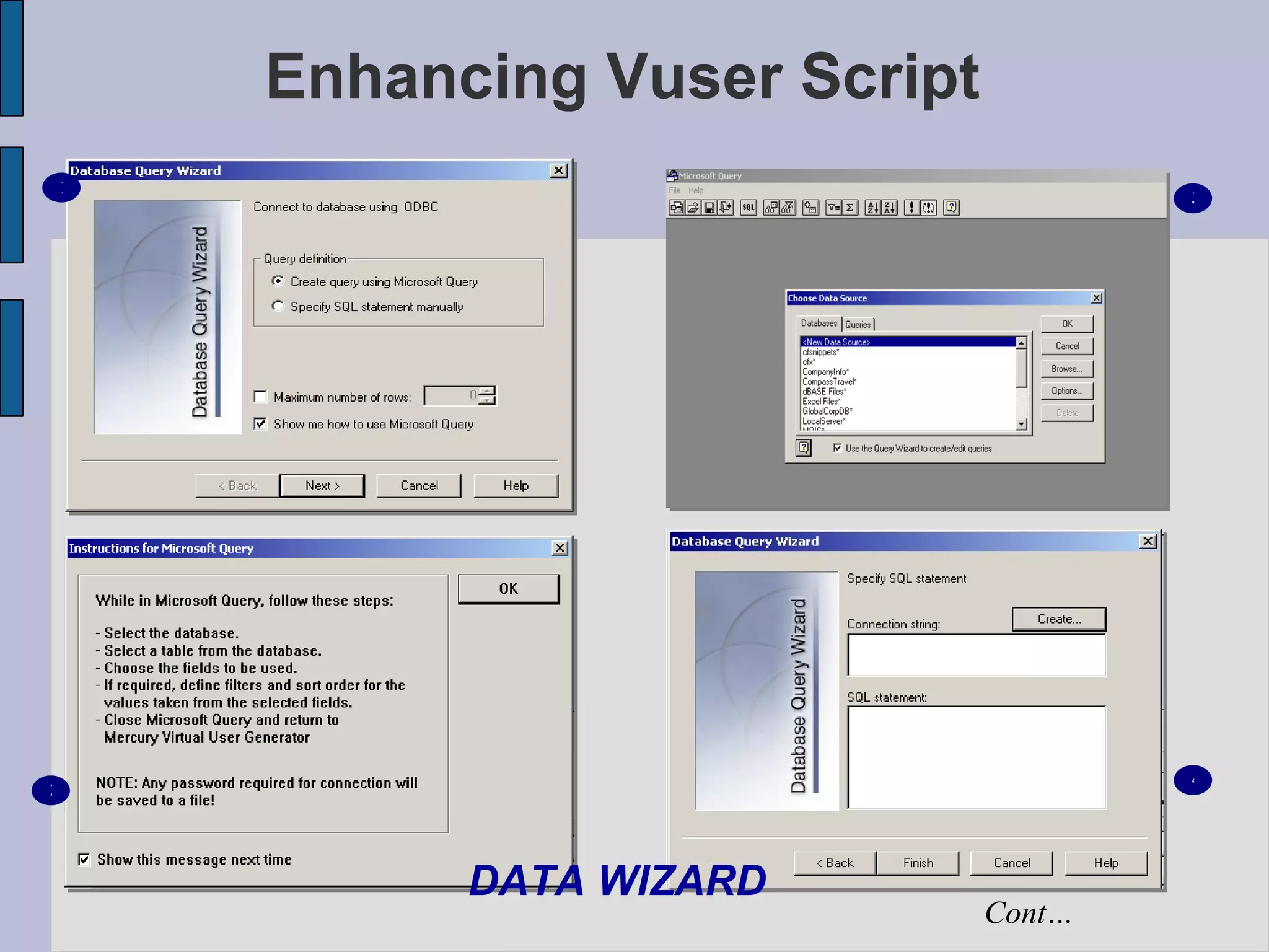 Enhancing Vuser Script DATA WIZARD Cont… 1 2 3 4 