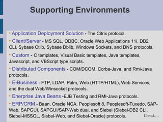 Supporting Environments <ul><li>Application Deployment Solution  -  The Citrix protocol.  </li></ul><ul><li>Client/Server ...