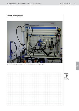 5
RE 09970/03.11 I Project 07: Secondary pressure limitation Bosch Rexroth AG
07
Device arrangement
Fig. 07-4: Device arrangement for parts list Fig. 07-3 and hydraulic circuit diagram Fig. 07-2
Notes
 