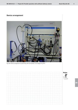 5
RE 09970/03.11 I Project 09: Parallel operation with sufficient delivery volume Bosch Rexroth AG
09
Device arrangement
Fig. 09-4: Device arrangement for parts list Fig. 09-4 and hydraulic circuit diagram Fig. 09-2
Notes
 
