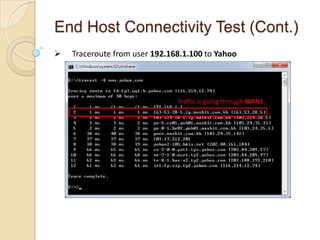 End Host Connectivity Test (Cont.)
 Traceroute from user 192.168.1.100 to Yahoo
Traffic is going through WAN1
 