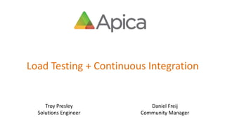Load Testing + Continuous Integration
Troy Presley
Solutions Engineer
Daniel Freij
Community Manager
 