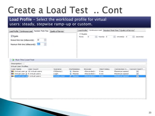 Load Profile - Select the workload profile for virtual
users: steady, stepwise ramp-up or custom.

23

 