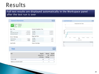 Full test results are displayed automatically in the Workspace panel
after the test run is over

26

 