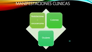 MANIFESTACIONES CLINICAS
Nodulaciones
–
oncocercoma
Cutaneas
Oculares
 