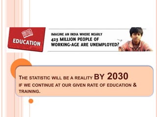 THE STATISTIC WILL BE A REALITY BY   2030
IF WE CONTINUE AT OUR GIVEN RATE OF EDUCATION   &
TRAINING.
 