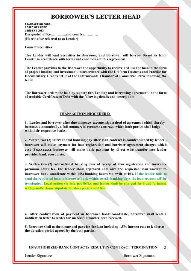 loan draft 1 5 2 contract between lender and borrower