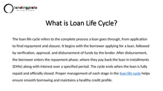 Loan Life Cycle: Meaning and Steps | lendingplate | PPTX