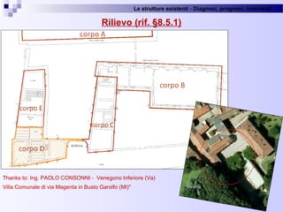 Le strutture esistenti - Diagnosi, prognosi, interventi 
34
Rilievo (rif. §8.5.1)
Thanks to: Ing. PAOLO CONSONNI -  Venegono Inferiore (Va)
Villa Comunale di via Magenta in Busto Garolfo (MI)"
 