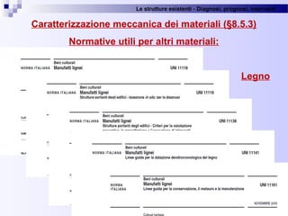 Le strutture esistenti - Diagnosi, prognosi, interventi 
55
Caratterizzazione meccanica dei materiali (§8.5.3)
Normative utili per altri materiali:
Legno
 
