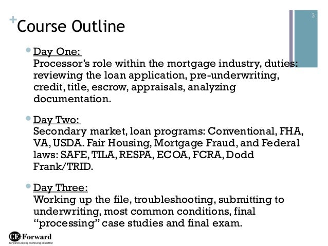 residential mortgage loan processing class duties of a loan processor