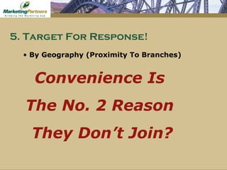 By Geography (Proximity To Branches) Convenience Is  The No. 2 Reason  They Don’t Join? 5. Target For Response! 