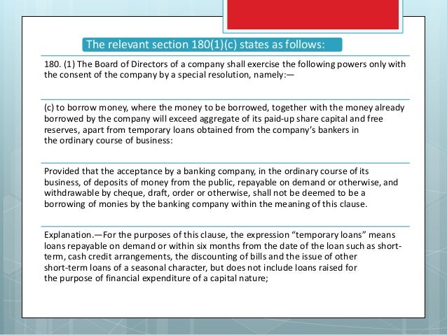 Loans & deposits as per new companies act 2013