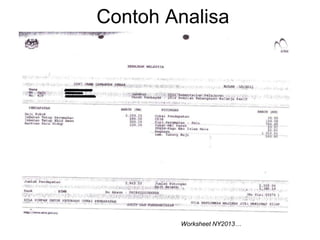 Contoh Analisa
Worksheet NY2013…
 