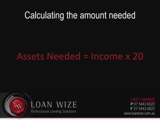 Calculating the amount neededAssets Needed = Income x 20