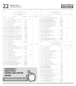 --------------------------------------------------------------------------------------------------------------------------------
| CN-SIFPM MUNICIPIO DE GUARUJA CONAM |
| |
| LEI ORCAMENTARIA ANUAL 2016 - LEI No. 04275 DE 21/12/2015 |
| |
| QUADRO I - A |
| RECEITA SEGUNDO AS CATEGORIAS ECONOMICAS |
| ORCAMENTO - FISCAL Pagina 7 |
| |
|--------------------------------------------------------------------------------------------------------------------------------|
| CODIGO | ESPECIFICACAO | DESDOBRAMENTO | FONTES | CAT.ECONOMICA |
|--------------------------------------------------------------------------------------------------------------------------------|
| |
| Entidade 01 PREFEITURA MUNICIPAL |
| |
|--------------------------------------------------------------------------------------------------------------------------------|
|1.9.3.2.99.01.002 | rec div ativ n/trib outras rec principal - distrit | 11.000,00| | |
| | | | | |
|1.9.9.0.00.00.000 | RECEITAS CORRENTES DIVERSAS | 23.937.000,00| | |
| | | | | |
|1.9.9.0.02.00.000 | RECEITA DE ONUS DE SUCUMBENCIA DE ACOES JUDICIAIS | 3.514.000,00| | |
| | | | | |
|1.9.9.0.02.01.000 | HONORARIOS DE ADVOGADOS | 3.514.000,00| | |
| | | | | |
|1.9.9.0.02.01.001 | honorarios de advogados | 3.514.000,00| | |
| | | | | |
|1.9.9.0.99.00.000 | OUTRAS RECEITAS | 20.423.000,00| | |
| | | | | |
|1.9.9.0.99.57.000 | ATUALIZACAO MONETARIA DA DIVIDA ATIVA DO IPTU | 7.324.000,00| | |
| | | | | |
|1.9.9.0.99.57.001 | atual. monetaria da d.a. do imp predial - sede | 5.657.000,00| | |
|1.9.9.0.99.57.002 | atual. monetaria da d.a. do imp predial - distrito | 896.000,00| | |
|1.9.9.0.99.57.003 | atual. monetaria da d.a. do imp territ - sede | 665.000,00| | |
|1.9.9.0.99.57.004 | atual. monetaria da d.a. do imp territ - distrito | 106.000,00| | |
| | | | | |
|1.9.9.0.99.58.000 | ATUALIZACAO MONETARIA DA DIVIDA ATIVA DO ISS | 219.000,00| | |
| | | | | |
|1.9.9.0.99.58.001 | atualizacao monetaria da d.a. do iss - sede | 189.000,00| | |
|1.9.9.0.99.58.002 | atualizacao monetaria da d.a. do iss - distrito | 30.000,00| | |
| | | | | |
|1.9.9.0.99.59.000 | ATUALIZACAO MONETARIA DA DIVIDA ATIVA DO ITBI | 4.000,00| | |
| | | | | |
|1.9.9.0.99.59.001 | atualizacao monetaria da d.a. do isti | 4.000,00| | |
| | | | | |
|1.9.9.0.99.61.000 | ATUAL.MON.DIV.ATIVA DE TAXAS E CONTRIB.MELHORIAS | 621.000,00| | |
| | | | | |
|1.9.9.0.99.61.002 | atual. monetaria da d.a. da contr melhoria - sede | 90.000,00| | |
|1.9.9.0.99.61.003 | atual. monetaria da d.a. da contr melhoria - distr | 15.000,00| | |
|1.9.9.0.99.61.004 | atual. monetaria da d.a. de outras taxas - sede | 445.000,00| | |
|1.9.9.0.99.61.005 | atual. monetaria da d.a. de outras taxas - distrit | 71.000,00| | |
| | | | | |
|1.9.9.0.99.62.000 | ATUALIZ.MONETARIA DA DIVIDA ATIVA NAO TRIBUTARIA | 18.000,00| | |
| | | | | |
|1.9.9.0.99.62.001 | atual. monetaria da d.a. nao tributaria - sede | 15.000,00| | |
|1.9.9.0.99.62.002 | atual. monetaria da d.a. nao tributaria - distrito | 3.000,00| | |
| | | | | |
|1.9.9.0.99.99.000 | OUTRAS RECEITAS | 12.237.000,00| | |
| | | | | |
|1.9.9.0.99.99.001 | outras receitas - sede | 10.236.000,00| | |
|1.9.9.0.99.99.002 | outras receitas - distrito | 2.001.000,00| | |
| | | | | |
|2.0.0.0.00.00.000 | RECEITAS DE CAPITAL | | | 120.080.000,00|
| | | | | |
|2.1.0.0.00.00.000 | OPERACOES DE CREDITO | | 21.512.000,00| |
| | | | | |
|2.1.1.0.00.00.000 | OPERACOES DE CREDITO INTERNAS | 21.512.000,00| | |
| | | | | |
|2.1.1.4.00.00.000 | OPERACOES DE CREDITO INTERNAS - CONTRATUAIS | 21.512.000,00| | |
| | | | | |
|2.1.1.4.99.00.000 | OUTRAS OPERACOES DE CREDITO INTERNAS - CONTRATUAIS | 21.512.000,00| | |
| | | | | |
|2.1.1.4.99.00.003 | pac-2 - drenag e pavim - ruas cid atlantica - min | 3.601.000,00| | |
|2.1.1.4.99.00.006 | pmat - bndes/caixa | 17.911.000,00| | |
| | | | | |
|2.2.0.0.00.00.000 | ALIENACAO DE BENS | | 1.000,00| |
| | | | | |
|2.2.1.0.00.00.000 | ALIENACAO DE BENS MOVEIS | 1.000,00| | |
| | | | | |
|2.2.1.9.00.00.000 | ALIENACAO DE OUTROS BENS MOVEIS | 1.000,00| | |
| | | | | |
|2.2.1.9.00.00.001 | alienacao de bens moveis | 1.000,00| | |
| | | | | |
|2.4.0.0.00.00.000 | TRANSFERENCIAS DE CAPITAL | | 98.567.000,00| |
| | | | | |
|2.4.7.0.00.00.000 | TRANSFERENCIAS DE CONVENIOS | 98.567.000,00| | |
| | | | | |
|2.4.7.1.00.00.000 | TRANSF. DE CONVENIOS DA UNIAO E DE SUAS ENTIDADES | 51.369.000,00| | |
| | | | | |
|2.4.7.1.02.00.000 | TRANS.CONV.DA UNIAO DESTINADAS A PROG.DE EDUCACAO | 3.745.000,00| | |
| | | | | |
|2.4.7.1.02.00.012 | proinfancia - construcao de creches | 3.745.000,00| | |
| | | | | |
|2.4.7.1.99.00.000 | OUTRAS TRANSFERENCIAS DE CONVENIOS DA UNIAO | 47.624.000,00| | |
| | | | | |
|2.4.7.1.99.00.001 | favela porto-cidade - pac | 14.274.000,00| | |
|2.4.7.1.99.00.016 | fnhis - sta cruz dos navegantes | 715.000,00| | |
|2.4.7.1.99.00.040 | min cidades - pac 2 - macrodenagem santo antonio | 14.593.000,00| | |
|2.4.7.1.99.00.042 | min cidades - pac-2 - proj enseada | 6.852.000,00| | |
|2.4.7.1.99.00.049 | em parl - infra em vias morrinho ii e vila edna | 3.261.000,00| | |
|2.4.7.1.99.00.055 | conv caixa - mirante morro das galhetas | 1.595.000,00| | |
|2.4.7.1.99.00.056 | conv caixa - mirante morro da campina | 982.000,00| | |
|2.4.7.1.99.00.057 | conv caixa - praca horacio laffer | 2.024.000,00| | |
--------------------------------------------------------------------------------------------------------------------------------
--------------------------------------------------------------------------------------------------------------------------------
| CN-SIFPM MUNICIPIO DE GUARUJA CONAM |
| |
| LEI ORCAMENTARIA ANUAL 2016 - LEI No. 04275 DE 21/12/2015 |
| |
| QUADRO I - A |
| RECEITA SEGUNDO AS CATEGORIAS ECONOMICAS |
| ORCAMENTO - FISCAL Pagina 8 |
| |
|--------------------------------------------------------------------------------------------------------------------------------|
| CODIGO | ESPECIFICACAO | DESDOBRAMENTO | FONTES | CAT.ECONOMICA |
|--------------------------------------------------------------------------------------------------------------------------------|
| |
| Entidade 01 PREFEITURA MUNICIPAL |
| |
|--------------------------------------------------------------------------------------------------------------------------------|
|2.4.7.1.99.00.061 | centro de iniciacao ao esporte - cie | 3.328.000,00| | |
| | | | | |
|2.4.7.2.00.00.000 | TRANSF.CONVENIOS DOS ESTADOS E DE SUAS ENTIDADES | 42.548.000,00| | |
| | | | | |
|2.4.7.2.05.00.000 | TRANS.CONV.EST.DEST.PROG.INFRA-ESTRUT.TRANSPORTES | 32.550.000,00| | |
| | | | | |
|2.4.7.2.05.00.031 | dade acesso ao jd boa esperanca | 1.592.000,00| | |
|2.4.7.2.05.00.037 | revital av oswaldo cruz - 2a. fase | 1.164.000,00| | |
|2.4.7.2.05.00.038 | dade - acesso ao estadio municipal | 795.000,00| | |
|2.4.7.2.05.00.040 | dade - reestrut turist da orla maritima | 1.046.000,00| | |
|2.4.7.2.05.00.042 | dade - infra em ruas do centro turistico | 1.645.000,00| | |
|2.4.7.2.05.00.043 | dade - infra em vias de acesso as praias | 4.253.000,00| | |
|2.4.7.2.05.00.044 | dade - ciclovia av a pimentel - 2a. fase | 2.204.000,00| | |
|2.4.7.2.05.00.045 | dade - infra em vias turist - rota do dragao | 19.851.000,00| | |
| | | | | |
|2.4.7.2.99.00.000 | OUTRAS TRANSFERENCIAS DE CONVENIOS DOS ESTADOS | 9.998.000,00| | |
| | | | | |
|2.4.7.2.99.00.049 | dade - pier na praia do pereque | 1.745.000,00| | |
|2.4.7.2.99.00.050 | agem - ilumin praias e vias estruturais | 4.000.000,00| | |
|2.4.7.2.99.00.052 | dade - reestrut turist orla marit - 2a. fase | 4.253.000,00| | |
| | | | | |
|2.4.7.4.00.00.000 | TRANSF. DE CONVENIOS DE INSTITUICOES PRIVADAS | 4.650.000,00| | |
| | | | | |
|2.4.7.4.00.00.001 | convenio codesp ppi favelas | 2.900.000,00| | |
|2.4.7.4.00.00.002 | convenio sabesp ppi favelas | 900.000,00| | |
|2.4.7.4.00.00.003 | convenio mrs e portofer - ppi favelas | 850.000,00| | |
| | | | | |
|9.0.0.0.00.00.000 | DEDUCOES DE RECEITAS | | | -48.778.000,00|
| | | | | |
|9.2.0.0.00.00.000 | RESTITUICOES | | -1.271.000,00| |
| | | | | |
|9.2.1.0.00.00.000 | RECEITAS CORRENTES | -1.271.000,00| | |
| | | | | |
|1.1.1.2.02.00.001 | restituicao de imp.s/prop predial e territorial | -1.077.000,00| | |
|1.1.1.2.08.00.001 | restituicao isti | -32.000,00| | |
|1.9.1.9.15.00.001 | restituicao multa de transito | -138.000,00| | |
|1.1.1.3.05.00.001 | restituicao iss | -8.000,00| | |
|1.1.2.1.25.00.001 | restituicao tx licenca func.com.ind | -9.000,00| | |
|1.1.2.2.90.00.001 | restituicao taxa de requerimento | -1.000,00| | |
|1.9.1.9.50.00.001 | restituicao multa por auto de infracao | -6.000,00| | |
| | | | | |
|9.3.0.0.00.00.000 | DESCONTOS CONCEDIDOS | | -2.081.000,00| |
| | | | | |
|9.3.1.0.00.00.000 | RECEITAS CORRENTES | -2.081.000,00| | |
| | | | | |
|1.1.1.2.02.00.001 | desconto imp.pred.urb - sede | -1.830.000,00| | |
|1.1.1.2.02.00.002 | desconto imp.pred.urb - distrito | -66.000,00| | |
|1.1.1.2.02.00.003 | desconto imp.territ.urbano - sede | -147.000,00| | |
|1.1.1.2.02.00.004 | desconto - imp.territ.urbano - distrito | -38.000,00| | |
| | | | | |
|9.5.0.0.00.00.000 | FUNDEB | | -45.426.000,00| |
| | | | | |
|9.5.1.0.00.00.000 | RECEITAS CORRENTES | -45.426.000,00| | |
| | | | | |
|1.7.2.1.01.02.000 | deducoes de receitas para o fundeb - fpm | -12.081.000,00| | |
|1.7.2.1.01.05.000 | deducoes de receitas para o fundeb - itr | -69.000,00| | |
|1.7.2.1.36.00.000 | deducoes de receitas para o fundeb - l.c. 87/96 | -157.000,00| | |
|1.7.2.2.01.01.001 | deducoes de receitas para o fundeb - icms | -26.017.000,00| | |
|1.7.2.2.01.02.000 | deducoes de receitas para o fundeb - ipva | -6.885.000,00| | |
|1.7.2.2.01.04.000 | deducoes de receitas p/o fundeb - ipi exportacao | -217.000,00| | |
| | | | | |
--------------------------------------------------------------------------------------------------------------------------------
--------------------------------------------------------------------------------------------------------------------------------
| CN-SIFPM MUNICIPIO DE GUARUJA CONAM |
| |
| LEI ORCAMENTARIA ANUAL 2016 - LEI No. 04275 DE 21/12/2015 |
| |
| QUADRO I - A |
| RECEITA SEGUNDO AS CATEGORIAS ECONOMICAS |
| ORCAMENTO - SEGURIDADE Pagina 1 |
| |
|--------------------------------------------------------------------------------------------------------------------------------|
| CODIGO | ESPECIFICACAO | DESDOBRAMENTO | FONTES | CAT.ECONOMICA |
|--------------------------------------------------------------------------------------------------------------------------------|
| |
| Entidade 01 PREFEITURA MUNICIPAL |
| |
|--------------------------------------------------------------------------------------------------------------------------------|
|1.0.0.0.00.00.000 | RECEITAS CORRENTES | | | 76.902.000,00|
| | | | | |
|1.1.0.0.00.00.000 | RECEITA TRIBUTARIA | | 370.000,00| |
| | | | | |
|1.1.2.0.00.00.000 | TAXAS | 370.000,00| | |
| | | | | |
|1.1.2.1.00.00.000 | TAXAS PELO EXERCICIO DO PODER DE POLICIA | 356.000,00| | |
| | | | | |
|1.1.2.1.17.00.000 | TAXA DE FISCALIZACAO DE VIGILANCIA SANITARIA | 354.000,00| | |
| | | | | |
|1.1.2.1.17.00.001 | taxa fisc. de vigilancia sanitaria-sede | 242.000,00| | |
|1.1.2.1.17.00.002 | taxa fisc. de vigilancia sanitaria-distrito | 112.000,00| | |
| | | | | |
|1.1.2.1.26.00.000 | TAXA DE PUBLICIDADE COMERCIAL | 1.000,00| | |
| | | | | |
|1.1.2.1.26.00.004 | tx publicidade comercial - fss | 1.000,00| | |
| | | | | |
|1.1.2.1.31.00.000 | TAXA DE UTILIZACAO DE AREA DE DOMINIO PUBLICO | 1.000,00| | |
| | | | | |
|1.1.2.1.31.00.005 | tx.utiliz.area dom publico - fss | 1.000,00| | |
| | | | | |
|1.1.2.2.00.00.000 | TAXAS PELA PRESTACAO DE SERVICOS | 14.000,00| | |
| | | | | |
|1.1.2.2.90.00.000 | TAXA DE LIMPEZA PUBLICA | 14.000,00| | |
| | | | | |
|1.1.2.2.90.00.003 | tx de resid solid de serv saude trss - sede | 10.000,00| | |
|1.1.2.2.90.00.004 | tx de resid solid de serv saude trss - distrito | 4.000,00| | |
| | | | | |
|1.3.0.0.00.00.000 | RECEITA PATRIMONIAL | | 1.374.000,00| |
| | | | | |
|1.3.1.0.00.00.000 | RECEITAS IMOBILIARIAS | 1.000,00| | |
| | | | | |
|1.3.1.1.00.00.000 | ALUGUEIS | 1.000,00| | |
| | | | | |
|1.3.1.1.01.00.000 | ALUGUEIS DE IMOVEIS URBANOS | 1.000,00| | |
| | | | | |
|1.3.1.1.01.00.001 | alugueis de imoveis urbanos | 1.000,00| | |
| | | | | |
|1.3.2.0.00.00.000 | RECEITAS DE VALORES MOBILIARIOS | 1.373.000,00| | |
| | | | | |
|1.3.2.5.00.00.000 | REMUNERACAO DE DEPOSITOS BANCARIOS | 1.373.000,00| | |
| | | | | |
|1.3.2.5.01.00.000 | REMUNERACAO DE DEPOSITOS DE RECURSOS VINCULADOS | 1.373.000,00| | |
| | | | | |
|1.3.2.5.01.03.000 | REMUN.DEP.BANC.REC.VINCULADOS - FDO. DE SAUDE | 913.000,00| | |
| | | | | |
|1.3.2.5.01.03.001 | piso de atencao basica | 509.000,00| | |
|1.3.2.5.01.03.002 | media e alta complexidade | 101.000,00| | |
|1.3.2.5.01.03.003 | rdb - prog nacional hiv | 136.000,00| | |
|1.3.2.5.01.03.004 | assistencia farmaceutica | 33.000,00| | |
|1.3.2.5.01.03.005 | vigilancia em saude | 124.000,00| | |
|1.3.2.5.01.03.026 | rdb assist farmac estadual | 7.000,00| | |
|1.3.2.5.01.03.033 | rdb - assistencia a diabetes | 2.000,00| | |
|1.3.2.5.01.03.034 | rdb - projeto verao | 1.000,00| | |
| | | | | |
|1.3.2.5.01.10.000 | REMUN.DEP.BANC.REC.VINC.FDO.NAC.ASSIST.SOCIAL-FNAS | 235.000,00| | |
| | | | | |
|1.3.2.5.01.10.018 | rdb - igd-m e pbf e cad unico | 108.000,00| | |
|1.3.2.5.01.10.028 | rdb - piso de alta complexidade i | 13.000,00| | |
|1.3.2.5.01.10.029 | rdb - piso trans.media complex - pcd | 19.000,00| | |
|1.3.2.5.01.10.030 | rdb - piso basico fixo - paif | 53.000,00| | |
|1.3.2.5.01.10.031 | rdb - igd suas | 15.000,00| | |
|1.3.2.5.01.10.032 | rdb - piso alta complexidade ii | 1.000,00| | |
|1.3.2.5.01.10.033 | rdb - piso variavel - scfv | 19.000,00| | |
|1.3.2.5.01.10.034 | rdb - programa bpc na escola | 1.000,00| | |
|1.3.2.5.01.10.036 | rdb - epeti acao estrut. errad infantil | 6.000,00| | |
| | | | | |
|1.3.2.5.01.99.000 | REMUN.DEP.BANCARIOS DE OUTROS RECURSOS VINCULADOS | 225.000,00| | |
| | | | | |
|1.3.2.5.01.99.056 | rend dep banc - fundo social | 99.000,00| | |
|1.3.2.5.01.99.074 | rdb fundo municipal da crianca e do adolescente | 115.000,00| | |
|1.3.2.5.01.99.129 | rdb - protecao social basica | 5.000,00| | |
|1.3.2.5.01.99.130 | rdb - pse crianca e adolescente alma abrigo | 1.000,00| | |
|1.3.2.5.01.99.132 | rdb - creas 2 projeto liberdade assistida | 5.000,00| | |
| | | | | |
|1.7.0.0.00.00.000 | TRANSFERENCIAS CORRENTES | | 75.147.000,00| |
| | | | | |
|1.7.2.0.00.00.000 | TRANSFERENCIAS INTERGOVERNAMENTAIS | 70.639.000,00| | |
| | | | | |
|1.7.2.1.00.00.000 | TRANSFERENCIAS DA UNIAO | 70.168.000,00| | |
| | | | | |
|1.7.2.1.33.00.000 | TRANSF.DE RECURSOS DO SUS - REPASSE FUNDO A FUNDO | 70.168.000,00| | |
| | | | | |
|1.7.2.1.33.00.001 | incentivo progr nac hiv aids e out dst's | 396.000,00| | |
|1.7.2.1.33.00.002 | programa de saude bucal | 880.000,00| | |
|1.7.2.1.33.00.003 | piso de atencao basica - pab fixo | 7.073.000,00| | |
|1.7.2.1.33.00.004 | ceo - centro de espec odontologicas | 401.000,00| | |
--------------------------------------------------------------------------------------------------------------------------------
Acompanhe o
Diário Oficial
também pela Internet
ACESSE:
www.guaruja.sp.gov.br
QUARTA-FEIRA
30 de dezembro de 2015
22 GUARUJÁ
Diário Oficial
 