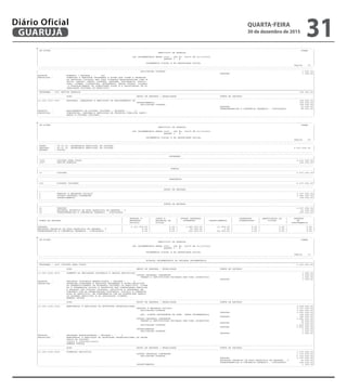 --------------------------------------------------------------------------------------------------------------------------------------------------------------------------------------------------------
| CN-SIFPM CONAM |
| MUNICIPIO DE GUARUJA |
| |
| LEI ORCAMENTARIA ANUAL 2016 - LEI No. 04275 DE 21/12/2015 |
| QUADRO I - B |
| |
| ORCAMENTOS FISCAL E DA SEGURIDADE SOCIAL |
| Pagina 19 |
---------------------------------------------------------------------------------------------------------------------------------------------------------------------------------------------------------
---------------------------------------------------------------------------------------------------------------------------------------------------------------------------------------------------------
| APLICACOES DIRETAS 1.000,00|
| TESOURO 1.000,00|
|PRODUTO : EVENTOS ( UNIDADE ) : 240 |
|DESCRICAO : FORMULAR E EXECUTAR PROGRAMAS E ACOES QUE VISEM A PROMOCAO |
| DA PRODUCAO CULTURAL NAS SUAS DIVERSAS MANIFESTACOES COMO M |
| USICA, TEATRO, DANCA, PINTURA, GRAVURA, FOTOGRAFIA, AUDIVI- |
| SUAL, CINEMA, LITERATURA, ARTESANATO, ENTRE OUTRAS, VISANDO |
| O FORTALECIMENTO DA IDENTIDADE LOCAL E A VALORIZACAO DA DI |
| VERSIDADE CULTURAL DO MUNICIPIO. |
|=========================================================================================================================================================================================================|
| PROGRAMA : 1007 REVIVA GUARUJA 104.000,00|
|---------------------------------------------------------------------------------------------------------------------------------------------------------------------------------------------------------|
| ACAO GRUPO DE DESPESA / MODALIDADE FONTE DE RECURSO |
|---------------------------------------------------------------------------------------------------------------------------------------------------------------------------------------------------------|
|13.392.1007.1007 RESTAURO, ADEQUACAO E AMPLIACAO DE EQUIPAMENTOS DE 104.000,00|
| INVESTIMENTOS 104.000,00|
| APLICACOES DIRETAS 104.000,00|
| TESOURO 19.000,00|
| TRANSFERENCIAS E CONVENIOS FEDERAIS - VINCULADOS 85.000,00|
|PRODUTO : EQUIPAMENTOS DE DIFUSAO CULTURAL ( UNIDADE ) : 4 |
|DESCRICAO : CONSTRUCAO, REFORMA E AMPLIACAO DE PROPRIOS PUBLICOS DESTI- |
| NADOS A DIFUSAO CULTURAL. |
---------------------------------------------------------------------------------------------------------------------------------------------------------------------------------------------------------
--------------------------------------------------------------------------------------------------------------------------------------------------------------------------------------------------------
| CN-SIFPM CONAM |
| MUNICIPIO DE GUARUJA |
| |
| LEI ORCAMENTARIA ANUAL 2016 - LEI No. 04275 DE 21/12/2015 |
| QUADRO I - B |
| |
| ORCAMENTOS FISCAL E DA SEGURIDADE SOCIAL |
| Pagina 20 |
---------------------------------------------------------------------------------------------------------------------------------------------------------------------------------------------------------
---------------------------------------------------------------------------------------------------------------------------------------------------------------------------------------------------------
| ORGAO : 09.00.00 SECRETARIA MUNICIPAL DE CULTURA |
| UNIDADE : 09.01.00 SECRETARIA MUNICIPAL DE CULTURA 6.537.000,00 |
| ESFERA : FISCAL |
---------------------------------------------------------------------------------------------------------------------------------------------------------------------------------------------------------
---------------------------------------------------------------------------------------------------------------------------------------------------------------------------------------------------------
| PROGRAMA |
|---------------------------------------------------------------------------------------------------------------------------------------------------------------------------------------------------------|
| 1006 CULTURA PARA TODOS 6.433.000,00|
| 1007 REVIVA GUARUJA 104.000,00|
---------------------------------------------------------------------------------------------------------------------------------------------------------------------------------------------------------
---------------------------------------------------------------------------------------------------------------------------------------------------------------------------------------------------------
| FUNCAO |
|---------------------------------------------------------------------------------------------------------------------------------------------------------------------------------------------------------|
| 13 CULTURA 6.537.000,00|
---------------------------------------------------------------------------------------------------------------------------------------------------------------------------------------------------------
---------------------------------------------------------------------------------------------------------------------------------------------------------------------------------------------------------
| SUBFUNCAO |
|---------------------------------------------------------------------------------------------------------------------------------------------------------------------------------------------------------|
| 392 DIFUSAO CULTURAL 6.537.000,00|
---------------------------------------------------------------------------------------------------------------------------------------------------------------------------------------------------------
---------------------------------------------------------------------------------------------------------------------------------------------------------------------------------------------------------
| GRUPO DE DESPESA |
|---------------------------------------------------------------------------------------------------------------------------------------------------------------------------------------------------------|
| 1 PESSOAL E ENCARGOS SOCIAIS 3.167.000,00|
| 3 OUTRAS DESPESAS CORRENTES 3.264.000,00|
| 4 INVESTIMENTOS 106.000,00|
---------------------------------------------------------------------------------------------------------------------------------------------------------------------------------------------------------
---------------------------------------------------------------------------------------------------------------------------------------------------------------------------------------------------------
| FONTE DE RECURSO |
|---------------------------------------------------------------------------------------------------------------------------------------------------------------------------------------------------------|
| 01 TESOURO 6.237.000,00|
| 03 RECURSOS PROPRIOS DE FDOS ESPECIAIS DE DESPESA - V 50.000,00|
| 05 TRANSFERENCIAS E CONVENIOS FEDERAIS - VINCULADOS 250.000,00|
---------------------------------------------------------------------------------------------------------------------------------------------------------------------------------------------------------
--------------------------------------------------------------------------------------------------------------------------------------------------------------------------------------------------------
| | PESSOAL E | JUROS E | OUTRAS DESPESAS | | INVERSOES | AMORTIZACAO DA | RESERVA |
| FONTE DE RECURSO | ENCARGOS | ENCARGOS DA | CORRENTES | INVESTIMENTOS | FINANCEIRAS | DIVIDA | DE |
| | SOCIAIS | DIVIDA | | | | | CONTINGENCIA |
|---------------------------------------------------------------------------------------------------------------------------------------------------------------------------------------------------------|
|TESOURO | 3.167.000,00 | 0,00 | 3.049.000,00 | 21.000,00 | 0,00 | 0,00 | 0,00 |
|RECURSOS PROPRIOS DE FDOS ESPECIAIS DE DESPESA - V | 0,00 | 0,00 | 50.000,00 | 0,00 | 0,00 | 0,00 | 0,00 |
|TRANSFERENCIAS E CONVENIOS FEDERAIS - VINCULADOS | 0,00 | 0,00 | 165.000,00 | 85.000,00 | 0,00 | 0,00 | 0,00 |
---------------------------------------------------------------------------------------------------------------------------------------------------------------------------------------------------------
--------------------------------------------------------------------------------------------------------------------------------------------------------------------------------------------------------
| CN-SIFPM CONAM |
| MUNICIPIO DE GUARUJA |
| |
| LEI ORCAMENTARIA ANUAL 2016 - LEI No. 04275 DE 21/12/2015 |
| QUADRO I - B |
| |
| ORCAMENTOS FISCAL E DA SEGURIDADE SOCIAL |
| Pagina 21 |
---------------------------------------------------------------------------------------------------------------------------------------------------------------------------------------------------------
---------------------------------------------------------------------------------------------------------------------------------------------------------------------------------------------------------
| DOTACAO ORCAMENTARIA DA UNIDADE ORCAMENTARIA |
|=========================================================================================================================================================================================================|
| PROGRAMA : 1006 CULTURA PARA TODOS 6.433.000,00|
|---------------------------------------------------------------------------------------------------------------------------------------------------------------------------------------------------------|
| ACAO GRUPO DE DESPESA / MODALIDADE FONTE DE RECURSO |
|---------------------------------------------------------------------------------------------------------------------------------------------------------------------------------------------------------|
|13.392.1006.2073 FOMENTO AS ENTIDADES CULTURAIS E GRUPOS ARTISTICOS 1.000,00|
| OUTRAS DESPESAS CORRENTES 1.000,00|
| TRANSF.A INSTITUICOES PRIVADAS SEM FINS LUCRATIVOS 1.000,00|
| TESOURO 1.000,00|
|PRODUTO : PROJETOS CULTURAIS BENEFICIADOS ( UNIDADE ) : 9 |
|DESCRICAO : PROMOVER,COORDENAR E EXECUTAR PROGRAMAS E ACOES,RELATIVOS |
| AO DESENVOLVIMENTO DA ECONOMIA CULTURAL DO MUNICIPIO, VISAN |
| DO A INTEGRACAO SOCIAL E PRODUTIVA DAS COMUNIDADES,FAMILIAS |
| E PESSOAS COM VOCACAO CULTURAL, ARTISTICA E ARTESANAL EM |
| CONJUNTO COM AS ORGANIZACOES CULTURAIS, SOCIAIS E COMUNITA- |
| RIAS DO MUNICIPIO, EM CONSONANCIA COM AS DIRETRIZES GERAIS |
| DO GOVERNO MUNICIPAL E DA LEGISLACAO VIGENTE. |
| EMENDA VETADA |
|---------------------------------------------------------------------------------------------------------------------------------------------------------------------------------------------------------|
| ACAO GRUPO DE DESPESA / MODALIDADE FONTE DE RECURSO |
|---------------------------------------------------------------------------------------------------------------------------------------------------------------------------------------------------------|
|13.392.1006.2164 MANUTENCAO E AMPLIACAO DA ESTRUTURA ORGANIZACIONAL 5.059.000,00|
| PESSOAL E ENCARGOS SOCIAIS 3.167.000,00|
| APLICACOES DIRETAS 3.021.000,00|
| TESOURO 3.021.000,00|
| APL. DIRETA DECORRENTE DE OPER. INTRA-ORCAMENTARIA 146.000,00|
| TESOURO 146.000,00|
| OUTRAS DESPESAS CORRENTES 1.891.000,00|
| TRANSF.A INSTITUICOES PRIVADAS SEM FINS LUCRATIVOS 79.000,00|
| TESOURO 79.000,00|
| APLICACOES DIRETAS 1.812.000,00|
| TESOURO 1.812.000,00|
| INVESTIMENTOS 1.000,00|
| APLICACOES DIRETAS 1.000,00|
| TESOURO 1.000,00|
|PRODUTO : UNIDADES ADMINISTRADAS ( UNIDADE ) : 5 |
|DESCRICAO : MANUTENCAO E AMPLIACAO DA ESTRUTURA ORGANIZACIONAL DA SECRE |
| TARIA DE CULTURA |
| ionais e internacionais. |
| EMENDA VETADA |
|---------------------------------------------------------------------------------------------------------------------------------------------------------------------------------------------------------|
| ACAO GRUPO DE DESPESA / MODALIDADE FONTE DE RECURSO |
|---------------------------------------------------------------------------------------------------------------------------------------------------------------------------------------------------------|
|13.392.1006.2205 FORMACAO ARTISTICA 1.373.000,00|
| OUTRAS DESPESAS CORRENTES 1.372.000,00|
| APLICACOES DIRETAS 1.372.000,00|
| TESOURO 1.157.000,00|
| RECURSOS PROPRIOS DE FDOS ESPECIAIS DE DESPESA - V 50.000,00|
| TRANSFERENCIAS E CONVENIOS FEDERAIS - VINCULADOS 165.000,00|
| INVESTIMENTOS 1.000,00|
---------------------------------------------------------------------------------------------------------------------------------------------------------------------------------------------------------
QUARTA-FEIRA
30 de dezembro de 2015
31GUARUJÁ
Diário Oficial
 