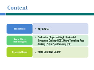 Auger Risk Assessment Trenchless Technologies for New Pipe Installations | PDF
