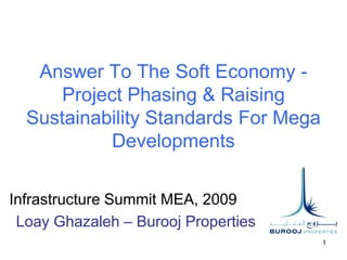 Answer To The Soft Economy -
      Project Phasing & Raising
  Sustainability Standards For Mega
            Developments

Infrastructure Summit MEA, 2009
 Loay Ghazaleh – Burooj Properties
                                      1
 