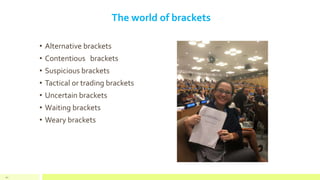 The world of brackets
• Alternative brackets
• Contentious brackets
• Suspicious brackets
• Tactical or trading brackets
• Uncertain brackets
• Waiting brackets
• Weary brackets
42
 
