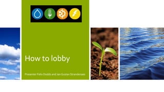 How to lobby
Presenter Felix Dodds and Jan Gustav Strandenaes
 