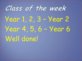Year 1, 2, 3 – Year 2
Year 4, 5, 6 – Year 6
Well done!
 