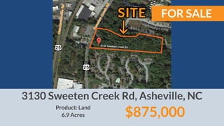 FOR SALE
$1,199,000
209 Patton Cove Rd, Swannanoa, NC
6,600 SF on 1.11 Acres
Product: Office
 