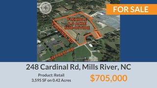 2560 Asheville Hwy, Hendersonville, NC
Product: Retail
Size Sale: 31,759 SF on 1.86 Acres
List Price: $2,950,000
FOR SALE
...