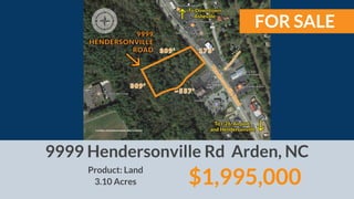 FOR SALE
$850,000
9999 Sardis Rd Asheville, NC
2.34 Acres
Product: Land
 