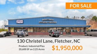 FOR LEASE
12 Cane Creek Rd, Fletcher, NC
Product: Office/Medical
8,400 SF NNN $14.50/SF NNN
 