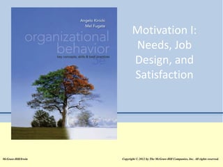 © 2012 The McGraw-Hill Companies, Inc. All rights reserved.
McGraw-Hill/Irwin Copyright © 2012 by The McGraw-Hill Companies, Inc. All rights reserved.
Motivation I:
Needs, Job
Design, and
Satisfaction
 