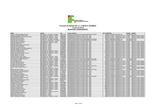Processo de Seleção 2011.2 - ILHÉUS E JACOBINA
                                                                                            Locais de Prova
                                                                                      Modalidade SUBSEQUENTE

NOME                                  CURSO                                  RG            LOCAL DA PROVA                                     SALA    ENDEREÇO                                CIDADE     BAIRRO
CARLOS VININCIUS SOARES DA SILVA      INFORMÁTICA - NOTURNO - JACOBINA       1165712768    CENTRO EDUCACIONAL DEOCLECIANO BARBOSA DE CASTRO       9   PRAÇA PRESIDENTE KENNEDY 200            JACOBINA   ESTACAO
CARMELIA DIOGENES PESSOA NETA         SEGURANÇA DO TRABALHO - ILHÉUS         0802244823    UNIVERSIDADE ESTADUAL DE SANTA CRUZ - UESC            37   RODOVIA ILHÉUS - ITABUNA BR 415 KM 16   ILHÉUS     RODOVIA ILHÉUS ITABUNA
CARMEM EMMANUELLE SOUZA DE SANTANA    SEGURANÇA DO TRABALHO - ILHÉUS         1500856800    UNIVERSIDADE ESTADUAL DE SANTA CRUZ - UESC            37   RODOVIA ILHÉUS - ITABUNA BR 415 KM 16   ILHÉUS     RODOVIA ILHÉUS ITABUNA
CARMI SILVEIRA DE SOUZA               SEGURANÇA DO TRABALHO - ILHÉUS         0986983705    UNIVERSIDADE ESTADUAL DE SANTA CRUZ - UESC            37   RODOVIA ILHÉUS - ITABUNA BR 415 KM 16   ILHÉUS     RODOVIA ILHÉUS ITABUNA
CAROLINA DA SILVA PEREIRA             INFORMÁTICA - NOTURNO - JACOBINA       1303329506    CENTRO EDUCACIONAL DEOCLECIANO BARBOSA DE CASTRO       9   PRAÇA PRESIDENTE KENNEDY 200            JACOBINA   ESTACAO
CAROLINA MAIA DE ARAÚJO               INFORMÁTICA - VESPERTINO - JACOBINA    1421935503    CENTRO EDUCACIONAL DEOCLECIANO BARBOSA DE CASTRO       1   PRAÇA PRESIDENTE KENNEDY 200            JACOBINA   ESTACAO
CAROLINA SILVA DOS SANTOS             SEGURANÇA DO TRABALHO - ILHÉUS         0977904008    UNIVERSIDADE ESTADUAL DE SANTA CRUZ - UESC            37   RODOVIA ILHÉUS - ITABUNA BR 415 KM 16   ILHÉUS     RODOVIA ILHÉUS ITABUNA
CAROLINE ARAÚJO SANTANA               SEGURANÇA DO TRABALHO - ILHÉUS         1483666948    UNIVERSIDADE ESTADUAL DE SANTA CRUZ - UESC            37   RODOVIA ILHÉUS - ITABUNA BR 415 KM 16   ILHÉUS     RODOVIA ILHÉUS ITABUNA
CAROLINE BONFIM LIMA                  INFORMÁTICA - ILHÉUS                   1541925890    UNIVERSIDADE ESTADUAL DE SANTA CRUZ - UESC             3   RODOVIA ILHÉUS - ITABUNA BR 415 KM 16   ILHÉUS     RODOVIA ILHÉUS ITABUNA
CAROLINE CRUZ DA SILVAEREIRA CRUZ     INFORMÁTICA - ILHÉUS                   1386791857    UNIVERSIDADE ESTADUAL DE SANTA CRUZ - UESC             3   RODOVIA ILHÉUS - ITABUNA BR 415 KM 16   ILHÉUS     RODOVIA ILHÉUS ITABUNA
CAROLINE FROTA BANDEIRA               INFORMÁTICA - ILHÉUS                   1533236208    UNIVERSIDADE ESTADUAL DE SANTA CRUZ - UESC             3   RODOVIA ILHÉUS - ITABUNA BR 415 KM 16   ILHÉUS     RODOVIA ILHÉUS ITABUNA
CAROLINE OLIVEIRA DA SILVA            INFORMÁTICA - ILHÉUS                   1362566780    UNIVERSIDADE ESTADUAL DE SANTA CRUZ - UESC             3   RODOVIA ILHÉUS - ITABUNA BR 415 KM 16   ILHÉUS     RODOVIA ILHÉUS ITABUNA
CAROLINE RAMALHO DOS SANTOS MENEZES   INFORMÁTICA - ILHÉUS                   1420820150    UNIVERSIDADE ESTADUAL DE SANTA CRUZ - UESC             3   RODOVIA ILHÉUS - ITABUNA BR 415 KM 16   ILHÉUS     RODOVIA ILHÉUS ITABUNA
CAROLINE SOARES DE SOUSA SILVA        INFORMÁTICA - ILHÉUS                   1567426409    UNIVERSIDADE ESTADUAL DE SANTA CRUZ - UESC             3   RODOVIA ILHÉUS - ITABUNA BR 415 KM 16   ILHÉUS     RODOVIA ILHÉUS ITABUNA
CAROLINE SOARES SANTOS                SEGURANÇA DO TRABALHO - ILHÉUS         1586122991    UNIVERSIDADE ESTADUAL DE SANTA CRUZ - UESC            37   RODOVIA ILHÉUS - ITABUNA BR 415 KM 16   ILHÉUS     RODOVIA ILHÉUS ITABUNA
CAROLINE TAVARES SANTOS               SEGURANÇA DO TRABALHO - ILHÉUS         0698980816    UNIVERSIDADE ESTADUAL DE SANTA CRUZ - UESC            37   RODOVIA ILHÉUS - ITABUNA BR 415 KM 16   ILHÉUS     RODOVIA ILHÉUS ITABUNA
CASSIA CRISTINA CELESTINO DA SILVA    SEGURANÇA DO TRABALHO - ILHÉUS         0526415541    UNIVERSIDADE ESTADUAL DE SANTA CRUZ - UESC            37   RODOVIA ILHÉUS - ITABUNA BR 415 KM 16   ILHÉUS     RODOVIA ILHÉUS ITABUNA
CASSIA MAXIMO A DE SOUZA              INFORMÁTICA - ILHÉUS                   0883609460    UNIVERSIDADE ESTADUAL DE SANTA CRUZ - UESC             3   RODOVIA ILHÉUS - ITABUNA BR 415 KM 16   ILHÉUS     RODOVIA ILHÉUS ITABUNA
CASSIA SANTOS DE JESUS                INFORMÁTICA - ILHÉUS                   1274431506    UNIVERSIDADE ESTADUAL DE SANTA CRUZ - UESC             3   RODOVIA ILHÉUS - ITABUNA BR 415 KM 16   ILHÉUS     RODOVIA ILHÉUS ITABUNA
CASSIANO NUNES VIANA JUNIOR           SEGURANÇA DO TRABALHO - ILHÉUS         1538685892    UNIVERSIDADE ESTADUAL DE SANTA CRUZ - UESC            37   RODOVIA ILHÉUS - ITABUNA BR 415 KM 16   ILHÉUS     RODOVIA ILHÉUS ITABUNA
CÁSSIO ESTEVÃO NUNES SANTOS ROSA      SEGURANÇA DO TRABALHO - ILHÉUS         1116255057    UNIVERSIDADE ESTADUAL DE SANTA CRUZ - UESC            37   RODOVIA ILHÉUS - ITABUNA BR 415 KM 16   ILHÉUS     RODOVIA ILHÉUS ITABUNA
CATHARINE SILVA MENDES CHAVES         INFORMÁTICA - NOTURNO - JACOBINA       1401606717    CENTRO EDUCACIONAL DEOCLECIANO BARBOSA DE CASTRO       9   PRAÇA PRESIDENTE KENNEDY 200            JACOBINA   ESTACAO
CÁTIA DE SOUZA CRUZ                   INFORMÁTICA - NOTURNO - JACOBINA       1454299703    CENTRO EDUCACIONAL DEOCLECIANO BARBOSA DE CASTRO       9   PRAÇA PRESIDENTE KENNEDY 200            JACOBINA   ESTACAO
CÁTIA REGINA DA SILVA                 SEGURANÇA DO TRABALHO - ILHÉUS         0206902389    UNIVERSIDADE ESTADUAL DE SANTA CRUZ - UESC            37   RODOVIA ILHÉUS - ITABUNA BR 415 KM 16   ILHÉUS     RODOVIA ILHÉUS ITABUNA
CATIANA HORA DOS SANTOS               SEGURANÇA DO TRABALHO - ILHÉUS         0691752842    UNIVERSIDADE ESTADUAL DE SANTA CRUZ - UESC            37   RODOVIA ILHÉUS - ITABUNA BR 415 KM 16   ILHÉUS     RODOVIA ILHÉUS ITABUNA
CATIANE CONCEIÇAO SILVA               SEGURANÇA DO TRABALHO - ILHÉUS         1492861200    UNIVERSIDADE ESTADUAL DE SANTA CRUZ - UESC            37   RODOVIA ILHÉUS - ITABUNA BR 415 KM 16   ILHÉUS     RODOVIA ILHÉUS ITABUNA
CATIANE COSTA GOIS DE JESUS           SEGURANÇA DO TRABALHO - ILHÉUS         00759476179   UNIVERSIDADE ESTADUAL DE SANTA CRUZ - UESC            37   RODOVIA ILHÉUS - ITABUNA BR 415 KM 16   ILHÉUS     RODOVIA ILHÉUS ITABUNA
CATIUSCIA DA SILVA SANTOS             INFORMÁTICA - NOTURNO - JACOBINA       0888051743    CENTRO EDUCACIONAL DEOCLECIANO BARBOSA DE CASTRO       9   PRAÇA PRESIDENTE KENNEDY 200            JACOBINA   ESTACAO
CAUANA THAIS SOARES DA SILVA          INFORMÁTICA - ILHÉUS                   1386901466    UNIVERSIDADE ESTADUAL DE SANTA CRUZ - UESC             3   RODOVIA ILHÉUS - ITABUNA BR 415 KM 16   ILHÉUS     RODOVIA ILHÉUS ITABUNA
CC                                    SEGURANÇA DO TRABALHO - ILHÉUS         1395817154    UNIVERSIDADE ESTADUAL DE SANTA CRUZ - UESC            37   RODOVIA ILHÉUS - ITABUNA BR 415 KM 16   ILHÉUS     RODOVIA ILHÉUS ITABUNA
CEANE SANTOS DE JESUS                 INFORMÁTICA - NOTURNO - JACOBINA       1501124919    CENTRO EDUCACIONAL DEOCLECIANO BARBOSA DE CASTRO       9   PRAÇA PRESIDENTE KENNEDY 200            JACOBINA   ESTACAO
CELENE BATISTA DOS SANTOS COSTA       SEGURANÇA DO TRABALHO - ILHÉUS         1159228736    UNIVERSIDADE ESTADUAL DE SANTA CRUZ - UESC            37   RODOVIA ILHÉUS - ITABUNA BR 415 KM 16   ILHÉUS     RODOVIA ILHÉUS ITABUNA
CELIANE ANGELA SANTOS DE SOUZA        SEGURANÇA DO TRABALHO - ILHÉUS         1117850730    UNIVERSIDADE ESTADUAL DE SANTA CRUZ - UESC            37   RODOVIA ILHÉUS - ITABUNA BR 415 KM 16   ILHÉUS     RODOVIA ILHÉUS ITABUNA
CELIO DOS SANTOS DIAS                 SEGURANÇA DO TRABALHO - ILHÉUS         917190386     UNIVERSIDADE ESTADUAL DE SANTA CRUZ - UESC            37   RODOVIA ILHÉUS - ITABUNA BR 415 KM 16   ILHÉUS     RODOVIA ILHÉUS ITABUNA
CELIONEIDE COSTA DE MELO              SEGURANÇA DO TRABALHO - ILHÉUS         542953304     UNIVERSIDADE ESTADUAL DE SANTA CRUZ - UESC            37   RODOVIA ILHÉUS - ITABUNA BR 415 KM 16   ILHÉUS     RODOVIA ILHÉUS ITABUNA
CELSO BARBOSA DE MOURA JUNIOR         SEGURANÇA DO TRABALHO - ILHÉUS         1400946956    UNIVERSIDADE ESTADUAL DE SANTA CRUZ - UESC            37   RODOVIA ILHÉUS - ITABUNA BR 415 KM 16   ILHÉUS     RODOVIA ILHÉUS ITABUNA
CELSO JESUS DOS SANTOS                INFORMÁTICA - NOTURNO - JACOBINA       0562653449    CENTRO EDUCACIONAL DEOCLECIANO BARBOSA DE CASTRO       9   PRAÇA PRESIDENTE KENNEDY 200            JACOBINA   ESTACAO
CELSON RICARDO BORGES DE JESUS        INFORMÁTICA - ILHÉUS                   1215358601    UNIVERSIDADE ESTADUAL DE SANTA CRUZ - UESC             4   RODOVIA ILHÉUS - ITABUNA BR 415 KM 16   ILHÉUS     RODOVIA ILHÉUS ITABUNA
CERLANDIA DIAS DA SILVA               SEGURANÇA DO TRABALHO - ILHÉUS         0664881335    UNIVERSIDADE ESTADUAL DE SANTA CRUZ - UESC            37   RODOVIA ILHÉUS - ITABUNA BR 415 KM 16   ILHÉUS     RODOVIA ILHÉUS ITABUNA
CÉSAR CARLOS BARBOSA DE OLIVEIRA      SEGURANÇA DO TRABALHO - ILHÉUS         0888025157    UNIVERSIDADE ESTADUAL DE SANTA CRUZ - UESC            37   RODOVIA ILHÉUS - ITABUNA BR 415 KM 16   ILHÉUS     RODOVIA ILHÉUS ITABUNA
CESAR JOSE SILVA FONSECA              INFORMÁTICA - ILHÉUS                   6472164       UNIVERSIDADE ESTADUAL DE SANTA CRUZ - UESC             4   RODOVIA ILHÉUS - ITABUNA BR 415 KM 16   ILHÉUS     RODOVIA ILHÉUS ITABUNA
CHAIANA CARDIM CANTOS                 SEGURANÇA DO TRABALHO - ILHÉUS         1626188599    UNIVERSIDADE ESTADUAL DE SANTA CRUZ - UESC            37   RODOVIA ILHÉUS - ITABUNA BR 415 KM 16   ILHÉUS     RODOVIA ILHÉUS ITABUNA
CHARLENE JOVITA SILVA                 SEGURANÇA DO TRABALHO - ILHÉUS         1470146894    UNIVERSIDADE ESTADUAL DE SANTA CRUZ - UESC            37   RODOVIA ILHÉUS - ITABUNA BR 415 KM 16   ILHÉUS     RODOVIA ILHÉUS ITABUNA
CHARLES WILLIAMS CAMPELO SILVA        SEGURANÇA DO TRABALHO - ILHÉUS         0954448316    UNIVERSIDADE ESTADUAL DE SANTA CRUZ - UESC            37   RODOVIA ILHÉUS - ITABUNA BR 415 KM 16   ILHÉUS     RODOVIA ILHÉUS ITABUNA
CHARLES DA CRUZ FARIAS                SEGURANÇA DO TRABALHO - ILHÉUS         1325930768    UNIVERSIDADE ESTADUAL DE SANTA CRUZ - UESC            38   RODOVIA ILHÉUS - ITABUNA BR 415 KM 16   ILHÉUS     RODOVIA ILHÉUS ITABUNA
CHARLES DE JESUS SILVA                SEGURANÇA DO TRABALHO - ILHÉUS         705882284     UNIVERSIDADE ESTADUAL DE SANTA CRUZ - UESC            38   RODOVIA ILHÉUS - ITABUNA BR 415 KM 16   ILHÉUS     RODOVIA ILHÉUS ITABUNA
CHARLES GONZAGA ALVES                 SEGURANÇA DO TRABALHO - ILHÉUS         1337263206    UNIVERSIDADE ESTADUAL DE SANTA CRUZ - UESC            38   RODOVIA ILHÉUS - ITABUNA BR 415 KM 16   ILHÉUS     RODOVIA ILHÉUS ITABUNA
CHARLISON SANTOS DE SOUZA             SEGURANÇA DO TRABALHO - ILHÉUS         0944732852    UNIVERSIDADE ESTADUAL DE SANTA CRUZ - UESC            38   RODOVIA ILHÉUS - ITABUNA BR 415 KM 16   ILHÉUS     RODOVIA ILHÉUS ITABUNA
CHESMAN GILTON DE SOUSA               INFORMÁTICA - ILHÉUS                   0465363881    UNIVERSIDADE ESTADUAL DE SANTA CRUZ - UESC             4   RODOVIA ILHÉUS - ITABUNA BR 415 KM 16   ILHÉUS     RODOVIA ILHÉUS ITABUNA
CHIRLLI PAIXAO DE OLIVEIRA            SEGURANÇA DO TRABALHO - ILHÉUS         1372996567    UNIVERSIDADE ESTADUAL DE SANTA CRUZ - UESC            38   RODOVIA ILHÉUS - ITABUNA BR 415 KM 16   ILHÉUS     RODOVIA ILHÉUS ITABUNA
CHRISTIAN BRUNO DIAS SANTOS           INFORMÁTICA - ILHÉUS                   1409221806    UNIVERSIDADE ESTADUAL DE SANTA CRUZ - UESC             4   RODOVIA ILHÉUS - ITABUNA BR 415 KM 16   ILHÉUS     RODOVIA ILHÉUS ITABUNA
CHRISTIANO GOES SILVA                 INFORMÁTICA - ILHÉUS                   1279950480    UNIVERSIDADE ESTADUAL DE SANTA CRUZ - UESC             4   RODOVIA ILHÉUS - ITABUNA BR 415 KM 16   ILHÉUS     RODOVIA ILHÉUS ITABUNA
CIBELE ARAUJO DOS SANTOS              INFORMÁTICA - ILHÉUS                   1501274309    UNIVERSIDADE ESTADUAL DE SANTA CRUZ - UESC             4   RODOVIA ILHÉUS - ITABUNA BR 415 KM 16   ILHÉUS     RODOVIA ILHÉUS ITABUNA
CIBELE RODRIGUES VITORINO             SEGURANÇA DO TRABALHO - ILHÉUS         02048568505   UNIVERSIDADE ESTADUAL DE SANTA CRUZ - UESC            38   RODOVIA ILHÉUS - ITABUNA BR 415 KM 16   ILHÉUS     RODOVIA ILHÉUS ITABUNA




                                                                                                       Página 14 de 89
 