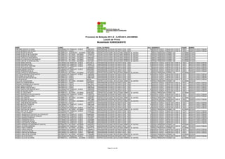 Processo de Seleção 2011.2 - ILHÉUS E JACOBINA
                                                                                                Locais de Prova
                                                                                          Modalidade SUBSEQUENTE

NOME                                      CURSO                                  RG           LOCAL DA PROVA                                     SALA    ENDEREÇO                                CIDADE     BAIRRO
DABLIANE SANTOS OLIVEIRA                  SEGURANÇA DO TRABALHO - ILHÉUS         1343579570   UNIVERSIDADE ESTADUAL DE SANTA CRUZ - UESC            40   RODOVIA ILHÉUS - ITABUNA BR 415 KM 16   ILHÉUS     RODOVIA ILHÉUS ITABUNA
DAIANA BARBOSA DAS NEVES                  INFORMÁTICA - ILHÉUS                   0994851847   UNIVERSIDADE ESTADUAL DE SANTA CRUZ - UESC             5   RODOVIA ILHÉUS - ITABUNA BR 415 KM 16   ILHÉUS     RODOVIA ILHÉUS ITABUNA
DAIANA BELÉM DA ROCHA                     INFORMÁTICA - VESPERTINO - JACOBINA    1526100495   CENTRO EDUCACIONAL DEOCLECIANO BARBOSA DE CASTRO       2   PRAÇA PRESIDENTE KENNEDY 200            JACOBINA   ESTACAO
DAIANE ALVES DA SILVA AMORIM              INFORMÁTICA - NOTURNO - JACOBINA       1375262378   CENTRO EDUCACIONAL DEOCLECIANO BARBOSA DE CASTRO      10   PRAÇA PRESIDENTE KENNEDY 200            JACOBINA   ESTACAO
DAIANE BARBOSA DE MIRANDA                 INFORMÁTICA - NOTURNO - JACOBINA       1261701348   CENTRO EDUCACIONAL DEOCLECIANO BARBOSA DE CASTRO      10   PRAÇA PRESIDENTE KENNEDY 200            JACOBINA   ESTACAO
DAIANE CARVALHO NASCIMENTO                INFORMÁTICA - NOTURNO - JACOBINA       1448524202   CENTRO EDUCACIONAL DEOCLECIANO BARBOSA DE CASTRO      10   PRAÇA PRESIDENTE KENNEDY 200            JACOBINA   ESTACAO
DAIANE DA CONCEICAO DOS SANTOS            INFORMÁTICA - NOTURNO - JACOBINA       1501975781   CENTRO EDUCACIONAL DEOCLECIANO BARBOSA DE CASTRO      10   PRAÇA PRESIDENTE KENNEDY 200            JACOBINA   ESTACAO
DAIANE LIMA DE OLIVEIRA DALTRO            INFORMÁTICA - NOTURNO - JACOBINA       1452742847   CENTRO EDUCACIONAL DEOCLECIANO BARBOSA DE CASTRO      10   PRAÇA PRESIDENTE KENNEDY 200            JACOBINA   ESTACAO
DAIANE MARIA SANTOS                       SEGURANÇA DO TRABALHO - ILHÉUS         0974186171   UNIVERSIDADE ESTADUAL DE SANTA CRUZ - UESC            40   RODOVIA ILHÉUS - ITABUNA BR 415 KM 16   ILHÉUS     RODOVIA ILHÉUS ITABUNA
DAIANE SANTANA SOUZA                      SEGURANÇA DO TRABALHO - ILHÉUS         1383957720   UNIVERSIDADE ESTADUAL DE SANTA CRUZ - UESC            40   RODOVIA ILHÉUS - ITABUNA BR 415 KM 16   ILHÉUS     RODOVIA ILHÉUS ITABUNA
DAIANE SANTOS DE SANTANA                  SEGURANÇA DO TRABALHO - ILHÉUS         1315470039   UNIVERSIDADE ESTADUAL DE SANTA CRUZ - UESC            40   RODOVIA ILHÉUS - ITABUNA BR 415 KM 16   ILHÉUS     RODOVIA ILHÉUS ITABUNA
DAIANE SILVA DE SOUZA                     INFORMÁTICA - ILHÉUS                   1350992933   UNIVERSIDADE ESTADUAL DE SANTA CRUZ - UESC             5   RODOVIA ILHÉUS - ITABUNA BR 415 KM 16   ILHÉUS     RODOVIA ILHÉUS ITABUNA
DAIANNA BORGES QUEIROZ                    SEGURANÇA DO TRABALHO - ILHÉUS         0865248362   UNIVERSIDADE ESTADUAL DE SANTA CRUZ - UESC            40   RODOVIA ILHÉUS - ITABUNA BR 415 KM 16   ILHÉUS     RODOVIA ILHÉUS ITABUNA
DAIARA PEREIRA DA SILVA                   INFORMÁTICA - ILHÉUS                   1512373272   UNIVERSIDADE ESTADUAL DE SANTA CRUZ - UESC             5   RODOVIA ILHÉUS - ITABUNA BR 415 KM 16   ILHÉUS     RODOVIA ILHÉUS ITABUNA
DAILMA CARVALHO NASCIMENTO                INFORMÁTICA - NOTURNO - JACOBINA       1581209223   CENTRO EDUCACIONAL DEOCLECIANO BARBOSA DE CASTRO      10   PRAÇA PRESIDENTE KENNEDY 200            JACOBINA   ESTACAO
DAILTON NASCIMENTO DOS SANTOS             SEGURANÇA DO TRABALHO - ILHÉUS         1150653264   UNIVERSIDADE ESTADUAL DE SANTA CRUZ - UESC            40   RODOVIA ILHÉUS - ITABUNA BR 415 KM 16   ILHÉUS     RODOVIA ILHÉUS ITABUNA
DAISYANNE SILVA DE MELO                   INFORMÁTICA - ILHÉUS                   1395372799   UNIVERSIDADE ESTADUAL DE SANTA CRUZ - UESC             5   RODOVIA ILHÉUS - ITABUNA BR 415 KM 16   ILHÉUS     RODOVIA ILHÉUS ITABUNA
DAIVISON DOS SANTOS MATOS                 INFORMÁTICA - ILHÉUS                   1598613650   UNIVERSIDADE ESTADUAL DE SANTA CRUZ - UESC             5   RODOVIA ILHÉUS - ITABUNA BR 415 KM 16   ILHÉUS     RODOVIA ILHÉUS ITABUNA
DALCIR NICOLAO                            INFORMÁTICA - ILHÉUS                   904792       UNIVERSIDADE ESTADUAL DE SANTA CRUZ - UESC             5   RODOVIA ILHÉUS - ITABUNA BR 415 KM 16   ILHÉUS     RODOVIA ILHÉUS ITABUNA
DALVA DE JESUS MOURA                      INFORMÁTICA - NOTURNO - JACOBINA       0975406337   CENTRO EDUCACIONAL DEOCLECIANO BARBOSA DE CASTRO      10   PRAÇA PRESIDENTE KENNEDY 200            JACOBINA   ESTACAO
DAMIÃO DE ALMEIDA BRITO                   INFORMÁTICA - ILHÉUS                   0467749477   UNIVERSIDADE ESTADUAL DE SANTA CRUZ - UESC             5   RODOVIA ILHÉUS - ITABUNA BR 415 KM 16   ILHÉUS     RODOVIA ILHÉUS ITABUNA
DANDARA TAUANNE SILVA SANTOS              INFORMÁTICA - ILHÉUS                   1486776221   UNIVERSIDADE ESTADUAL DE SANTA CRUZ - UESC             5   RODOVIA ILHÉUS - ITABUNA BR 415 KM 16   ILHÉUS     RODOVIA ILHÉUS ITABUNA
DANIEL ARAUJO BOMFIM                      INFORMÁTICA - ILHÉUS                   1450558178   UNIVERSIDADE ESTADUAL DE SANTA CRUZ - UESC             5   RODOVIA ILHÉUS - ITABUNA BR 415 KM 16   ILHÉUS     RODOVIA ILHÉUS ITABUNA
DANIEL BRUNO DIAS DE MELO                 INFORMÁTICA - ILHÉUS                   1398222089   UNIVERSIDADE ESTADUAL DE SANTA CRUZ - UESC             5   RODOVIA ILHÉUS - ITABUNA BR 415 KM 16   ILHÉUS     RODOVIA ILHÉUS ITABUNA
DANIEL DANTAS DOS SANTOS NETO             SEGURANÇA DO TRABALHO - ILHÉUS         1326242300   UNIVERSIDADE ESTADUAL DE SANTA CRUZ - UESC            40   RODOVIA ILHÉUS - ITABUNA BR 415 KM 16   ILHÉUS     RODOVIA ILHÉUS ITABUNA
DANIEL DE AQUINO VIEIRA                   INFORMÁTICA - ILHÉUS                   0770749399   UNIVERSIDADE ESTADUAL DE SANTA CRUZ - UESC             5   RODOVIA ILHÉUS - ITABUNA BR 415 KM 16   ILHÉUS     RODOVIA ILHÉUS ITABUNA
DANIEL DE JESUS RIOS                      INFORMÁTICA - NOTURNO - JACOBINA       681923040    CENTRO EDUCACIONAL DEOCLECIANO BARBOSA DE CASTRO      10   PRAÇA PRESIDENTE KENNEDY 200            JACOBINA   ESTACAO
DANIEL DEIVSON SILVA DOS SANTOS           SEGURANÇA DO TRABALHO - ILHÉUS         1318367735   UNIVERSIDADE ESTADUAL DE SANTA CRUZ - UESC            40   RODOVIA ILHÉUS - ITABUNA BR 415 KM 16   ILHÉUS     RODOVIA ILHÉUS ITABUNA
DANIEL DOS APRIGIO LOPES                  INFORMÁTICA - ILHÉUS                   1193924960   UNIVERSIDADE ESTADUAL DE SANTA CRUZ - UESC             5   RODOVIA ILHÉUS - ITABUNA BR 415 KM 16   ILHÉUS     RODOVIA ILHÉUS ITABUNA
DANIEL DOS SANTOS                         INFORMÁTICA - NOTURNO - JACOBINA       1402697201   CENTRO EDUCACIONAL DEOCLECIANO BARBOSA DE CASTRO      10   PRAÇA PRESIDENTE KENNEDY 200            JACOBINA   ESTACAO
DANIEL DOS SANTOS SILVA                   INFORMÁTICA - ILHÉUS                   1329718364   UNIVERSIDADE ESTADUAL DE SANTA CRUZ - UESC             5   RODOVIA ILHÉUS - ITABUNA BR 415 KM 16   ILHÉUS     RODOVIA ILHÉUS ITABUNA
DANIEL FERREIRA DE SANTANA                INFORMÁTICA - NOTURNO - JACOBINA       1174592834   CENTRO EDUCACIONAL DEOCLECIANO BARBOSA DE CASTRO      10   PRAÇA PRESIDENTE KENNEDY 200            JACOBINA   ESTACAO
DANIEL JOSÉ MENEZES SANTOS                INFORMÁTICA - ILHÉUS                   1398767743   UNIVERSIDADE ESTADUAL DE SANTA CRUZ - UESC             5   RODOVIA ILHÉUS - ITABUNA BR 415 KM 16   ILHÉUS     RODOVIA ILHÉUS ITABUNA
DANIEL MACEDO FIGUEROA                    SEGURANÇA DO TRABALHO - ILHÉUS         1408610256   UNIVERSIDADE ESTADUAL DE SANTA CRUZ - UESC            40   RODOVIA ILHÉUS - ITABUNA BR 415 KM 16   ILHÉUS     RODOVIA ILHÉUS ITABUNA
DANIEL MONTEIRO MOTA                      INFORMÁTICA - ILHÉUS                   1477458107   UNIVERSIDADE ESTADUAL DE SANTA CRUZ - UESC             5   RODOVIA ILHÉUS - ITABUNA BR 415 KM 16   ILHÉUS     RODOVIA ILHÉUS ITABUNA
DANIEL OLIVEIRA CRUZ                      SEGURANÇA DO TRABALHO - ILHÉUS         1299531095   UNIVERSIDADE ESTADUAL DE SANTA CRUZ - UESC            40   RODOVIA ILHÉUS - ITABUNA BR 415 KM 16   ILHÉUS     RODOVIA ILHÉUS ITABUNA
DANIEL SANTANA DE ALMEIDA                 INFORMÁTICA - NOTURNO - JACOBINA       1167576470   CENTRO EDUCACIONAL DEOCLECIANO BARBOSA DE CASTRO      10   PRAÇA PRESIDENTE KENNEDY 200            JACOBINA   ESTACAO
DANIEL SANTOS DE JESUS                    SEGURANÇA DO TRABALHO - ILHÉUS         1440481407   UNIVERSIDADE ESTADUAL DE SANTA CRUZ - UESC            40   RODOVIA ILHÉUS - ITABUNA BR 415 KM 16   ILHÉUS     RODOVIA ILHÉUS ITABUNA
DANIELA ALVES SOARES                      INFORMÁTICA - ILHÉUS                   1171376006   UNIVERSIDADE ESTADUAL DE SANTA CRUZ - UESC             5   RODOVIA ILHÉUS - ITABUNA BR 415 KM 16   ILHÉUS     RODOVIA ILHÉUS ITABUNA
DANIELA ANUNCIAÇAO AZEVEDO DA CONCEIÇAO   SEGURANÇA DO TRABALHO - ILHÉUS         0849082544   UNIVERSIDADE ESTADUAL DE SANTA CRUZ - UESC            40   RODOVIA ILHÉUS - ITABUNA BR 415 KM 16   ILHÉUS     RODOVIA ILHÉUS ITABUNA
DANIELA APARECIDA DIAS DE CAVALHO         SEGURANÇA DO TRABALHO - ILHÉUS         1263150004   UNIVERSIDADE ESTADUAL DE SANTA CRUZ - UESC            40   RODOVIA ILHÉUS - ITABUNA BR 415 KM 16   ILHÉUS     RODOVIA ILHÉUS ITABUNA
DANIELA BORGES FERREIRA                   SEGURANÇA DO TRABALHO - ILHÉUS         1125425571   UNIVERSIDADE ESTADUAL DE SANTA CRUZ - UESC            40   RODOVIA ILHÉUS - ITABUNA BR 415 KM 16   ILHÉUS     RODOVIA ILHÉUS ITABUNA
DANIELA CERQUEIRA SILVA                   SEGURANÇA DO TRABALHO - ILHÉUS         1322426996   UNIVERSIDADE ESTADUAL DE SANTA CRUZ - UESC            40   RODOVIA ILHÉUS - ITABUNA BR 415 KM 16   ILHÉUS     RODOVIA ILHÉUS ITABUNA
DANIELA CONCEICAO SOUZA                   SEGURANÇA DO TRABALHO - ILHÉUS         1426375646   UNIVERSIDADE ESTADUAL DE SANTA CRUZ - UESC            40   RODOVIA ILHÉUS - ITABUNA BR 415 KM 16   ILHÉUS     RODOVIA ILHÉUS ITABUNA
DANIELA DOS SANTOS ALMEIDA                SEGURANÇA DO TRABALHO - ILHÉUS         0702629855   UNIVERSIDADE ESTADUAL DE SANTA CRUZ - UESC            40   RODOVIA ILHÉUS - ITABUNA BR 415 KM 16   ILHÉUS     RODOVIA ILHÉUS ITABUNA
DANIELA MOREIRA DO NASCIMENTO SANTOS      INFORMÁTICA - NOTURNO - JACOBINA       1484432223   CENTRO EDUCACIONAL DEOCLECIANO BARBOSA DE CASTRO      10   PRAÇA PRESIDENTE KENNEDY 200            JACOBINA   ESTACAO
DANIELA OLIVEIRA CARDOSO                  SEGURANÇA DO TRABALHO - ILHÉUS         0712780440   UNIVERSIDADE ESTADUAL DE SANTA CRUZ - UESC            40   RODOVIA ILHÉUS - ITABUNA BR 415 KM 16   ILHÉUS     RODOVIA ILHÉUS ITABUNA
DANIELA PINHO FERREIRA                    INFORMÁTICA - NOTURNO - JACOBINA       1264707746   CENTRO EDUCACIONAL DEOCLECIANO BARBOSA DE CASTRO      10   PRAÇA PRESIDENTE KENNEDY 200            JACOBINA   ESTACAO
DANIELA PORTO SANTOS                      SEGURANÇA DO TRABALHO - ILHÉUS         1149998210   UNIVERSIDADE ESTADUAL DE SANTA CRUZ - UESC            40   RODOVIA ILHÉUS - ITABUNA BR 415 KM 16   ILHÉUS     RODOVIA ILHÉUS ITABUNA
DANIELA SALES DA ROCHA                    SEGURANÇA DO TRABALHO - ILHÉUS         0890913455   UNIVERSIDADE ESTADUAL DE SANTA CRUZ - UESC            40   RODOVIA ILHÉUS - ITABUNA BR 415 KM 16   ILHÉUS     RODOVIA ILHÉUS ITABUNA
DANIELA SANTOS DE ANDRADE                 SEGURANÇA DO TRABALHO - ILHÉUS         1506975542   UNIVERSIDADE ESTADUAL DE SANTA CRUZ - UESC            40   RODOVIA ILHÉUS - ITABUNA BR 415 KM 16   ILHÉUS     RODOVIA ILHÉUS ITABUNA
DANIELA SANTOS DE OLIVEIRA                INFORMÁTICA - NOTURNO - JACOBINA       1173824855   CENTRO EDUCACIONAL DEOCLECIANO BARBOSA DE CASTRO      10   PRAÇA PRESIDENTE KENNEDY 200            JACOBINA   ESTACAO
DANIELA SILVA DA COSTA                    SEGURANÇA DO TRABALHO - ILHÉUS         1130096238   UNIVERSIDADE ESTADUAL DE SANTA CRUZ - UESC            40   RODOVIA ILHÉUS - ITABUNA BR 415 KM 16   ILHÉUS     RODOVIA ILHÉUS ITABUNA
DANIELA SILVA DE OLIVEIRA                 INFORMÁTICA - VESPERTINO - JACOBINA    1144432533   CENTRO EDUCACIONAL DEOCLECIANO BARBOSA DE CASTRO       2   PRAÇA PRESIDENTE KENNEDY 200            JACOBINA   ESTACAO




                                                                                                          Página 18 de 89
 