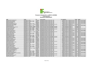 Processo de Seleção 2011.2 - ILHÉUS E JACOBINA
                                                                                                 Locais de Prova
                                                                                           Modalidade SUBSEQUENTE

NOME                                       CURSO                                  RG           LOCAL DA PROVA                                     SALA    ENDEREÇO                                CIDADE     BAIRRO
GEORGE AUGUSTO SIQUEIRA VIANA              INFORMÁTICA - ILHÉUS                   1001156323   UNIVERSIDADE ESTADUAL DE SANTA CRUZ - UESC             9   RODOVIA ILHÉUS - ITABUNA BR 415 KM 16   ILHÉUS     RODOVIA ILHÉUS ITABUNA
GEORGE DA SILVA DE OLIVEIRA                SEGURANÇA DO TRABALHO - ILHÉUS         1275602037   UNIVERSIDADE ESTADUAL DE SANTA CRUZ - UESC            50   RODOVIA ILHÉUS - ITABUNA BR 415 KM 16   ILHÉUS     RODOVIA ILHÉUS ITABUNA
GEORGE DE SOUZA SANTANA                    SEGURANÇA DO TRABALHO - ILHÉUS         400277751    UNIVERSIDADE ESTADUAL DE SANTA CRUZ - UESC            50   RODOVIA ILHÉUS - ITABUNA BR 415 KM 16   ILHÉUS     RODOVIA ILHÉUS ITABUNA
GEORGE JOSE OLIVEIRA COSTA                 INFORMÁTICA - ILHÉUS                   0893054348   UNIVERSIDADE ESTADUAL DE SANTA CRUZ - UESC             9   RODOVIA ILHÉUS - ITABUNA BR 415 KM 16   ILHÉUS     RODOVIA ILHÉUS ITABUNA
GEORGE LIMA MARQUES                        INFORMÁTICA - ILHÉUS                   1397005874   UNIVERSIDADE ESTADUAL DE SANTA CRUZ - UESC             9   RODOVIA ILHÉUS - ITABUNA BR 415 KM 16   ILHÉUS     RODOVIA ILHÉUS ITABUNA
GEORGE WILSON LIMA NOBRE FILHO             SEGURANÇA DO TRABALHO - ILHÉUS         1389750272   UNIVERSIDADE ESTADUAL DE SANTA CRUZ - UESC            50   RODOVIA ILHÉUS - ITABUNA BR 415 KM 16   ILHÉUS     RODOVIA ILHÉUS ITABUNA
GEORGIA CARLA ARAUJO FERREIRA              INFORMÁTICA - VESPERTINO - JACOBINA    0914909010   CENTRO EDUCACIONAL DEOCLECIANO BARBOSA DE CASTRO       3   PRAÇA PRESIDENTE KENNEDY 200            JACOBINA   ESTACAO
GEORGIA MURIEL SOUSA SANTANA               INFORMÁTICA - ILHÉUS                   1532554982   UNIVERSIDADE ESTADUAL DE SANTA CRUZ - UESC             9   RODOVIA ILHÉUS - ITABUNA BR 415 KM 16   ILHÉUS     RODOVIA ILHÉUS ITABUNA
GEORGIA SOUZA SANTOS                       SEGURANÇA DO TRABALHO - ILHÉUS         1007394587   UNIVERSIDADE ESTADUAL DE SANTA CRUZ - UESC            50   RODOVIA ILHÉUS - ITABUNA BR 415 KM 16   ILHÉUS     RODOVIA ILHÉUS ITABUNA
GEORGIANE NAIARA SILVA                     INFORMÁTICA - VESPERTINO - JACOBINA    1262583098   CENTRO EDUCACIONAL DEOCLECIANO BARBOSA DE CASTRO       3   PRAÇA PRESIDENTE KENNEDY 200            JACOBINA   ESTACAO
GEORGTON SANTIAGO DA SILVANTRO ED          INFORMÁTICA - VESPERTINO - JACOBINA    1374761400   CENTRO EDUCACIONAL DEOCLECIANO BARBOSA DE CASTRO       3   PRAÇA PRESIDENTE KENNEDY 200            JACOBINA   ESTACAO
GEOVALDO ALVES DE ALMEIDA                  INFORMÁTICA - NOTURNO - JACOBINA       1164024078   CENTRO EDUCACIONAL DEOCLECIANO BARBOSA DE CASTRO      13   PRAÇA PRESIDENTE KENNEDY 200            JACOBINA   ESTACAO
GEOVANE DE FREITAS LIMA                    SEGURANÇA DO TRABALHO - ILHÉUS         0390330078   UNIVERSIDADE ESTADUAL DE SANTA CRUZ - UESC            50   RODOVIA ILHÉUS - ITABUNA BR 415 KM 16   ILHÉUS     RODOVIA ILHÉUS ITABUNA
GEOVANI DOS REIS GOMES                     INFORMÁTICA - NOTURNO - JACOBINA       432232011    CENTRO EDUCACIONAL DEOCLECIANO BARBOSA DE CASTRO      13   PRAÇA PRESIDENTE KENNEDY 200            JACOBINA   ESTACAO
GEOVANIA COSTA ALVES                       SEGURANÇA DO TRABALHO - ILHÉUS         1115990080   UNIVERSIDADE ESTADUAL DE SANTA CRUZ - UESC            50   RODOVIA ILHÉUS - ITABUNA BR 415 KM 16   ILHÉUS     RODOVIA ILHÉUS ITABUNA
GEOVANINA OLIVEIRA MAURICIO                SEGURANÇA DO TRABALHO - ILHÉUS         2011711398   UNIVERSIDADE ESTADUAL DE SANTA CRUZ - UESC            50   RODOVIA ILHÉUS - ITABUNA BR 415 KM 16   ILHÉUS     RODOVIA ILHÉUS ITABUNA
GERALDO DA CRUZ OLIVEIRA                   INFORMÁTICA - ILHÉUS                   1133332501   UNIVERSIDADE ESTADUAL DE SANTA CRUZ - UESC             9   RODOVIA ILHÉUS - ITABUNA BR 415 KM 16   ILHÉUS     RODOVIA ILHÉUS ITABUNA
GERALDO GUIMARAES DA SILVA                 INFORMÁTICA - VESPERTINO - JACOBINA    7807822      CENTRO EDUCACIONAL DEOCLECIANO BARBOSA DE CASTRO       3   PRAÇA PRESIDENTE KENNEDY 200            JACOBINA   ESTACAO
GERALDO JORGE LIMA DE JESUS                INFORMÁTICA - ILHÉUS                   0267288778   UNIVERSIDADE ESTADUAL DE SANTA CRUZ - UESC             9   RODOVIA ILHÉUS - ITABUNA BR 415 KM 16   ILHÉUS     RODOVIA ILHÉUS ITABUNA
GERALDO VELOSO SANTOS                      SEGURANÇA DO TRABALHO - ILHÉUS         0974219010   UNIVERSIDADE ESTADUAL DE SANTA CRUZ - UESC            50   RODOVIA ILHÉUS - ITABUNA BR 415 KM 16   ILHÉUS     RODOVIA ILHÉUS ITABUNA
GERBSON LISBOA DE JESUS                    SEGURANÇA DO TRABALHO - ILHÉUS         0864578377   UNIVERSIDADE ESTADUAL DE SANTA CRUZ - UESC            50   RODOVIA ILHÉUS - ITABUNA BR 415 KM 16   ILHÉUS     RODOVIA ILHÉUS ITABUNA
GEREMIAS BULHOES CALÓ                      INFORMÁTICA - ILHÉUS                   1214758835   UNIVERSIDADE ESTADUAL DE SANTA CRUZ - UESC             9   RODOVIA ILHÉUS - ITABUNA BR 415 KM 16   ILHÉUS     RODOVIA ILHÉUS ITABUNA
GEREMIAS SANTANA SARMENTO                  SEGURANÇA DO TRABALHO - ILHÉUS         0917325656   UNIVERSIDADE ESTADUAL DE SANTA CRUZ - UESC            50   RODOVIA ILHÉUS - ITABUNA BR 415 KM 16   ILHÉUS     RODOVIA ILHÉUS ITABUNA
GERIVAN SANTOS DOS REIS                    SEGURANÇA DO TRABALHO - ILHÉUS         0671814494   UNIVERSIDADE ESTADUAL DE SANTA CRUZ - UESC            50   RODOVIA ILHÉUS - ITABUNA BR 415 KM 16   ILHÉUS     RODOVIA ILHÉUS ITABUNA
GERLAN RIBEIRO DE SOUZA                    INFORMÁTICA - NOTURNO - JACOBINA       0975811940   CENTRO EDUCACIONAL DEOCLECIANO BARBOSA DE CASTRO      13   PRAÇA PRESIDENTE KENNEDY 200            JACOBINA   ESTACAO
GERLENE NUNES DOS SANTOS                   INFORMÁTICA - NOTURNO - JACOBINA       6026305      CENTRO EDUCACIONAL DEOCLECIANO BARBOSA DE CASTRO      13   PRAÇA PRESIDENTE KENNEDY 200            JACOBINA   ESTACAO
GERSIVALDO DA SILVA MARQUES                INFORMÁTICA - ILHÉUS                   0782557678   UNIVERSIDADE ESTADUAL DE SANTA CRUZ - UESC             9   RODOVIA ILHÉUS - ITABUNA BR 415 KM 16   ILHÉUS     RODOVIA ILHÉUS ITABUNA
GERSON COSTA PAIXAO                        SEGURANÇA DO TRABALHO - ILHÉUS         1340913291   UNIVERSIDADE ESTADUAL DE SANTA CRUZ - UESC            50   RODOVIA ILHÉUS - ITABUNA BR 415 KM 16   ILHÉUS     RODOVIA ILHÉUS ITABUNA
GERSON DA CONCEIÇÃO SANTOS                 SEGURANÇA DO TRABALHO - ILHÉUS         0345208803   UNIVERSIDADE ESTADUAL DE SANTA CRUZ - UESC            50   RODOVIA ILHÉUS - ITABUNA BR 415 KM 16   ILHÉUS     RODOVIA ILHÉUS ITABUNA
GESMARA DE JESUS TAVARES                   SEGURANÇA DO TRABALHO - ILHÉUS         1497901804   UNIVERSIDADE ESTADUAL DE SANTA CRUZ - UESC            50   RODOVIA ILHÉUS - ITABUNA BR 415 KM 16   ILHÉUS     RODOVIA ILHÉUS ITABUNA
GESSIANE CAMPOS SANTANA                    SEGURANÇA DO TRABALHO - ILHÉUS         0718008839   UNIVERSIDADE ESTADUAL DE SANTA CRUZ - UESC            50   RODOVIA ILHÉUS - ITABUNA BR 415 KM 16   ILHÉUS     RODOVIA ILHÉUS ITABUNA
GESSICA PIRES SANTANA                      INFORMÁTICA - NOTURNO - JACOBINA       1479241006   CENTRO EDUCACIONAL DEOCLECIANO BARBOSA DE CASTRO      13   PRAÇA PRESIDENTE KENNEDY 200            JACOBINA   ESTACAO
GESSITANIA ROCHA PIRES PEREIRA             SEGURANÇA DO TRABALHO - ILHÉUS         0987357131   UNIVERSIDADE ESTADUAL DE SANTA CRUZ - UESC            50   RODOVIA ILHÉUS - ITABUNA BR 415 KM 16   ILHÉUS     RODOVIA ILHÉUS ITABUNA
GEYZA SANTOS DE SOUZ                       SEGURANÇA DO TRABALHO - ILHÉUS         1630215970   UNIVERSIDADE ESTADUAL DE SANTA CRUZ - UESC            50   RODOVIA ILHÉUS - ITABUNA BR 415 KM 16   ILHÉUS     RODOVIA ILHÉUS ITABUNA
GEYZON SANTOS DO ROSARIO                   INFORMÁTICA - ILHÉUS                   1263446124   UNIVERSIDADE ESTADUAL DE SANTA CRUZ - UESC             9   RODOVIA ILHÉUS - ITABUNA BR 415 KM 16   ILHÉUS     RODOVIA ILHÉUS ITABUNA
GEZEBEL SANTOS DE MELO                     INFORMÁTICA - ILHÉUS                   1337427330   UNIVERSIDADE ESTADUAL DE SANTA CRUZ - UESC             9   RODOVIA ILHÉUS - ITABUNA BR 415 KM 16   ILHÉUS     RODOVIA ILHÉUS ITABUNA
GIDEAO DOS SANTOS SILVA                    INFORMÁTICA - NOTURNO - JACOBINA       1166674940   CENTRO EDUCACIONAL DEOCLECIANO BARBOSA DE CASTRO      13   PRAÇA PRESIDENTE KENNEDY 200            JACOBINA   ESTACAO
GIDEVALDO BARRETO SANTANA                  INFORMÁTICA - ILHÉUS                   0665120427   UNIVERSIDADE ESTADUAL DE SANTA CRUZ - UESC             9   RODOVIA ILHÉUS - ITABUNA BR 415 KM 16   ILHÉUS     RODOVIA ILHÉUS ITABUNA
GIDEVALDO PINTO CARDOSO                    SEGURANÇA DO TRABALHO - ILHÉUS         0113174691   UNIVERSIDADE ESTADUAL DE SANTA CRUZ - UESC            50   RODOVIA ILHÉUS - ITABUNA BR 415 KM 16   ILHÉUS     RODOVIA ILHÉUS ITABUNA
GIDOANA DOS SANTOS SILVA                   INFORMÁTICA - NOTURNO - JACOBINA       1457155079   CENTRO EDUCACIONAL DEOCLECIANO BARBOSA DE CASTRO      13   PRAÇA PRESIDENTE KENNEDY 200            JACOBINA   ESTACAO
GILBERICO ALVES DE CARVALHO                INFORMÁTICA - ILHÉUS                   0677793529   UNIVERSIDADE ESTADUAL DE SANTA CRUZ - UESC             9   RODOVIA ILHÉUS - ITABUNA BR 415 KM 16   ILHÉUS     RODOVIA ILHÉUS ITABUNA
GILBERTO ANTONIO SOUZA MORAES JUNIOR       INFORMÁTICA - VESPERTINO - JACOBINA    764825372    CENTRO EDUCACIONAL DEOCLECIANO BARBOSA DE CASTRO       3   PRAÇA PRESIDENTE KENNEDY 200            JACOBINA   ESTACAO
GILBERTO CARLOS DOS SANTOS FILHO           INFORMÁTICA - ILHÉUS                   1313973114   UNIVERSIDADE ESTADUAL DE SANTA CRUZ - UESC             9   RODOVIA ILHÉUS - ITABUNA BR 415 KM 16   ILHÉUS     RODOVIA ILHÉUS ITABUNA
GILBERTO DE OLIVEIRA NASCIMENTO            INFORMÁTICA - ILHÉUS                   511080115    UNIVERSIDADE ESTADUAL DE SANTA CRUZ - UESC             9   RODOVIA ILHÉUS - ITABUNA BR 415 KM 16   ILHÉUS     RODOVIA ILHÉUS ITABUNA
GILBERTO JESUS DOS SANTOS                  INFORMÁTICA - ILHÉUS                   1309125309   UNIVERSIDADE ESTADUAL DE SANTA CRUZ - UESC             9   RODOVIA ILHÉUS - ITABUNA BR 415 KM 16   ILHÉUS     RODOVIA ILHÉUS ITABUNA
GILBERTO MÁRIO DE OLIVEIRA FILHO           SEGURANÇA DO TRABALHO - ILHÉUS         0900487410   UNIVERSIDADE ESTADUAL DE SANTA CRUZ - UESC            50   RODOVIA ILHÉUS - ITABUNA BR 415 KM 16   ILHÉUS     RODOVIA ILHÉUS ITABUNA
GILBERTO MODESTO ALVES                     INFORMÁTICA - NOTURNO - JACOBINA       0144819872   CENTRO EDUCACIONAL DEOCLECIANO BARBOSA DE CASTRO      13   PRAÇA PRESIDENTE KENNEDY 200            JACOBINA   ESTACAO
GILCÉLIO MATOS DO NASCIMENTO               SEGURANÇA DO TRABALHO - ILHÉUS         1452828563   UNIVERSIDADE ESTADUAL DE SANTA CRUZ - UESC            50   RODOVIA ILHÉUS - ITABUNA BR 415 KM 16   ILHÉUS     RODOVIA ILHÉUS ITABUNA
GILCEMÁRIA SACRAMENTO DOS SANTOS BARBOSA   SEGURANÇA DO TRABALHO - ILHÉUS         0951503405   UNIVERSIDADE ESTADUAL DE SANTA CRUZ - UESC            50   RODOVIA ILHÉUS - ITABUNA BR 415 KM 16   ILHÉUS     RODOVIA ILHÉUS ITABUNA
GILCIMAR NOVAES MENDES                     INFORMÁTICA - VESPERTINO - JACOBINA    0834706113   CENTRO EDUCACIONAL DEOCLECIANO BARBOSA DE CASTRO       3   PRAÇA PRESIDENTE KENNEDY 200            JACOBINA   ESTACAO
GILDA OLIVEIRA SANTOS                      SEGURANÇA DO TRABALHO - ILHÉUS         1498154840   UNIVERSIDADE ESTADUAL DE SANTA CRUZ - UESC            50   RODOVIA ILHÉUS - ITABUNA BR 415 KM 16   ILHÉUS     RODOVIA ILHÉUS ITABUNA
GILDASIO ALVES DE SOUZA JÚNIOR             INFORMÁTICA - VESPERTINO - JACOBINA    1554732476   CENTRO EDUCACIONAL DEOCLECIANO BARBOSA DE CASTRO       3   PRAÇA PRESIDENTE KENNEDY 200            JACOBINA   ESTACAO
GILDENISE GONÇALVES SILVA                  SEGURANÇA DO TRABALHO - ILHÉUS         0888044887   UNIVERSIDADE ESTADUAL DE SANTA CRUZ - UESC            50   RODOVIA ILHÉUS - ITABUNA BR 415 KM 16   ILHÉUS     RODOVIA ILHÉUS ITABUNA
GILDETE BATISTA SANTOS                     INFORMÁTICA - ILHÉUS                   1122231504   UNIVERSIDADE ESTADUAL DE SANTA CRUZ - UESC             9   RODOVIA ILHÉUS - ITABUNA BR 415 KM 16   ILHÉUS     RODOVIA ILHÉUS ITABUNA




                                                                                                           Página 32 de 89
 