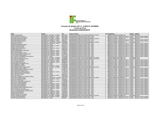 Processo de Seleção 2011.2 - ILHÉUS E JACOBINA
                                                                                              Locais de Prova
                                                                                        Modalidade SUBSEQUENTE

NOME                                    CURSO                                  RG           LOCAL DA PROVA                                     SALA    ENDEREÇO                                CIDADE     BAIRRO
JOALDE SILVA CESARIO                    INFORMÁTICA - NOTURNO - JACOBINA       0439163927   CENTRO EDUCACIONAL DEOCLECIANO BARBOSA DE CASTRO      15   PRAÇA PRESIDENTE KENNEDY 200            JACOBINA   ESTACAO
JOALDO FERREIRA DA SILVA                SEGURANÇA DO TRABALHO - ILHÉUS         0644771186   UNIVERSIDADE ESTADUAL DE SANTA CRUZ - UESC            56   RODOVIA ILHÉUS - ITABUNA BR 415 KM 16   ILHÉUS     RODOVIA ILHÉUS ITABUNA
JOALISSON DA SILVA SANTOSTRA            SEGURANÇA DO TRABALHO - ILHÉUS         0954703529   UNIVERSIDADE ESTADUAL DE SANTA CRUZ - UESC            56   RODOVIA ILHÉUS - ITABUNA BR 415 KM 16   ILHÉUS     RODOVIA ILHÉUS ITABUNA
JOALISSON SANTANA DE ANDRA              INFORMÁTICA - NOTURNO - JACOBINA       1531785310   CENTRO EDUCACIONAL DEOCLECIANO BARBOSA DE CASTRO      15   PRAÇA PRESIDENTE KENNEDY 200            JACOBINA   ESTACAO
JOÁLISSON SANTOS DOS REIS               SEGURANÇA DO TRABALHO - ILHÉUS         1460715810   UNIVERSIDADE ESTADUAL DE SANTA CRUZ - UESC            56   RODOVIA ILHÉUS - ITABUNA BR 415 KM 16   ILHÉUS     RODOVIA ILHÉUS ITABUNA
JOAN FABIO SOARES DA SILVA              SEGURANÇA DO TRABALHO - ILHÉUS         390621900    UNIVERSIDADE ESTADUAL DE SANTA CRUZ - UESC            56   RODOVIA ILHÉUS - ITABUNA BR 415 KM 16   ILHÉUS     RODOVIA ILHÉUS ITABUNA
JOANA CECILIA DA SILVA                  INFORMÁTICA - VESPERTINO - JACOBINA    1408386003   CENTRO EDUCACIONAL DEOCLECIANO BARBOSA DE CASTRO       3   PRAÇA PRESIDENTE KENNEDY 200            JACOBINA   ESTACAO
JOANA SILVA SANTOS                      SEGURANÇA DO TRABALHO - ILHÉUS         1259135756   UNIVERSIDADE ESTADUAL DE SANTA CRUZ - UESC            56   RODOVIA ILHÉUS - ITABUNA BR 415 KM 16   ILHÉUS     RODOVIA ILHÉUS ITABUNA
JOANDERSON BARBOSA SANTOS               INFORMÁTICA - ILHÉUS                   1370470100   UNIVERSIDADE ESTADUAL DE SANTA CRUZ - UESC            12   RODOVIA ILHÉUS - ITABUNA BR 415 KM 16   ILHÉUS     RODOVIA ILHÉUS ITABUNA
JOANITA ALVES DE OLIVEIRA               SEGURANÇA DO TRABALHO - ILHÉUS         0943511127   UNIVERSIDADE ESTADUAL DE SANTA CRUZ - UESC            56   RODOVIA ILHÉUS - ITABUNA BR 415 KM 16   ILHÉUS     RODOVIA ILHÉUS ITABUNA
JOANITA JESUS DE SOUZA                  INFORMÁTICA - ILHÉUS                   1467546461   UNIVERSIDADE ESTADUAL DE SANTA CRUZ - UESC            12   RODOVIA ILHÉUS - ITABUNA BR 415 KM 16   ILHÉUS     RODOVIA ILHÉUS ITABUNA
JOANNA DA SILVEIRA ALMEIDA              SEGURANÇA DO TRABALHO - ILHÉUS         1340493810   UNIVERSIDADE ESTADUAL DE SANTA CRUZ - UESC            56   RODOVIA ILHÉUS - ITABUNA BR 415 KM 16   ILHÉUS     RODOVIA ILHÉUS ITABUNA
JOANNA SIMOES ACTIS                     INFORMÁTICA - ILHÉUS                   0952741202   UNIVERSIDADE ESTADUAL DE SANTA CRUZ - UESC            12   RODOVIA ILHÉUS - ITABUNA BR 415 KM 16   ILHÉUS     RODOVIA ILHÉUS ITABUNA
JOANNE ALBUQUERQUE DAMASCENO            SEGURANÇA DO TRABALHO - ILHÉUS         1326807420   UNIVERSIDADE ESTADUAL DE SANTA CRUZ - UESC            56   RODOVIA ILHÉUS - ITABUNA BR 415 KM 16   ILHÉUS     RODOVIA ILHÉUS ITABUNA
JOÂO SANTOS SOUZA                       SEGURANÇA DO TRABALHO - ILHÉUS         181728141    UNIVERSIDADE ESTADUAL DE SANTA CRUZ - UESC            56   RODOVIA ILHÉUS - ITABUNA BR 415 KM 16   ILHÉUS     RODOVIA ILHÉUS ITABUNA
JOÃO ALVES PEREIRA DE JESUS             SEGURANÇA DO TRABALHO - ILHÉUS         1323366857   UNIVERSIDADE ESTADUAL DE SANTA CRUZ - UESC            56   RODOVIA ILHÉUS - ITABUNA BR 415 KM 16   ILHÉUS     RODOVIA ILHÉUS ITABUNA
JOAO ANTONIO CARVALHO DOS SANTOS        SEGURANÇA DO TRABALHO - ILHÉUS         1415809178   UNIVERSIDADE ESTADUAL DE SANTA CRUZ - UESC            56   RODOVIA ILHÉUS - ITABUNA BR 415 KM 16   ILHÉUS     RODOVIA ILHÉUS ITABUNA
JOAO ANTONIO NUNES BORGES               SEGURANÇA DO TRABALHO - ILHÉUS         1004111428   UNIVERSIDADE ESTADUAL DE SANTA CRUZ - UESC            56   RODOVIA ILHÉUS - ITABUNA BR 415 KM 16   ILHÉUS     RODOVIA ILHÉUS ITABUNA
JOAO AUGUSTO LAVRADOR DIAS DOS SANTOS   INFORMÁTICA - ILHÉUS                   1472189000   UNIVERSIDADE ESTADUAL DE SANTA CRUZ - UESC            12   RODOVIA ILHÉUS - ITABUNA BR 415 KM 16   ILHÉUS     RODOVIA ILHÉUS ITABUNA
JOAO CARLOS DE LIMA FILHO               INFORMÁTICA - NOTURNO - JACOBINA       0416823785   CENTRO EDUCACIONAL DEOCLECIANO BARBOSA DE CASTRO      15   PRAÇA PRESIDENTE KENNEDY 200            JACOBINA   ESTACAO
JOAO CARLOS FERREIRA DE SOUZA           INFORMÁTICA - NOTURNO - JACOBINA       1530888263   CENTRO EDUCACIONAL DEOCLECIANO BARBOSA DE CASTRO      15   PRAÇA PRESIDENTE KENNEDY 200            JACOBINA   ESTACAO
JOAO CARLOS VIANA NUNES                 SEGURANÇA DO TRABALHO - ILHÉUS         0698912063   UNIVERSIDADE ESTADUAL DE SANTA CRUZ - UESC            56   RODOVIA ILHÉUS - ITABUNA BR 415 KM 16   ILHÉUS     RODOVIA ILHÉUS ITABUNA
JOAO DA HORA DE SOUZA                   SEGURANÇA DO TRABALHO - ILHÉUS         1267849142   UNIVERSIDADE ESTADUAL DE SANTA CRUZ - UESC            56   RODOVIA ILHÉUS - ITABUNA BR 415 KM 16   ILHÉUS     RODOVIA ILHÉUS ITABUNA
JOAO DE DEUS SOUZA FILHO                SEGURANÇA DO TRABALHO - ILHÉUS         0938540483   UNIVERSIDADE ESTADUAL DE SANTA CRUZ - UESC            56   RODOVIA ILHÉUS - ITABUNA BR 415 KM 16   ILHÉUS     RODOVIA ILHÉUS ITABUNA
JOÃO EDUARDO GOIS RIBEIRO FÉLIX         INFORMÁTICA - ILHÉUS                   1317953177   UNIVERSIDADE ESTADUAL DE SANTA CRUZ - UESC            12   RODOVIA ILHÉUS - ITABUNA BR 415 KM 16   ILHÉUS     RODOVIA ILHÉUS ITABUNA
JOAO FERREIRA DO CARMO                  INFORMÁTICA - ILHÉUS                   0165957859   UNIVERSIDADE ESTADUAL DE SANTA CRUZ - UESC            12   RODOVIA ILHÉUS - ITABUNA BR 415 KM 16   ILHÉUS     RODOVIA ILHÉUS ITABUNA
JOAO FRANCISCO DE JESUS                 SEGURANÇA DO TRABALHO - ILHÉUS         1381022952   UNIVERSIDADE ESTADUAL DE SANTA CRUZ - UESC            56   RODOVIA ILHÉUS - ITABUNA BR 415 KM 16   ILHÉUS     RODOVIA ILHÉUS ITABUNA
JOÃO FRANCISCO MOTA LAGES GOMES         INFORMÁTICA - NOTURNO - JACOBINA       0705462072   CENTRO EDUCACIONAL DEOCLECIANO BARBOSA DE CASTRO      15   PRAÇA PRESIDENTE KENNEDY 200            JACOBINA   ESTACAO
JOÃO GABRIEL PENALVA FARIAS             INFORMÁTICA - ILHÉUS                   1143591640   UNIVERSIDADE ESTADUAL DE SANTA CRUZ - UESC            12   RODOVIA ILHÉUS - ITABUNA BR 415 KM 16   ILHÉUS     RODOVIA ILHÉUS ITABUNA
JOAO GUILHERME BENEVIDES ROCHA JUNIOR   INFORMÁTICA - ILHÉUS                   1459451112   UNIVERSIDADE ESTADUAL DE SANTA CRUZ - UESC            12   RODOVIA ILHÉUS - ITABUNA BR 415 KM 16   ILHÉUS     RODOVIA ILHÉUS ITABUNA
JOÃO GUSTAVO DE SOUZA ALVES             INFORMÁTICA - ILHÉUS                   1172812452   UNIVERSIDADE ESTADUAL DE SANTA CRUZ - UESC            12   RODOVIA ILHÉUS - ITABUNA BR 415 KM 16   ILHÉUS     RODOVIA ILHÉUS ITABUNA
JOÃO HENRIQUE DE ALMEIDA CHAVES         SEGURANÇA DO TRABALHO - ILHÉUS         1118192109   UNIVERSIDADE ESTADUAL DE SANTA CRUZ - UESC            56   RODOVIA ILHÉUS - ITABUNA BR 415 KM 16   ILHÉUS     RODOVIA ILHÉUS ITABUNA
JOAO JOSE DOS SANTOS SACRAMENTO         INFORMÁTICA - ILHÉUS                   1371301042   UNIVERSIDADE ESTADUAL DE SANTA CRUZ - UESC            12   RODOVIA ILHÉUS - ITABUNA BR 415 KM 16   ILHÉUS     RODOVIA ILHÉUS ITABUNA
JOÃO LUÍS MORAIS FREIRE                 INFORMÁTICA - ILHÉUS                   1286013615   UNIVERSIDADE ESTADUAL DE SANTA CRUZ - UESC            12   RODOVIA ILHÉUS - ITABUNA BR 415 KM 16   ILHÉUS     RODOVIA ILHÉUS ITABUNA
JOÃO LUIZ LIMA SILVA                    SEGURANÇA DO TRABALHO - ILHÉUS         0946612358   UNIVERSIDADE ESTADUAL DE SANTA CRUZ - UESC            56   RODOVIA ILHÉUS - ITABUNA BR 415 KM 16   ILHÉUS     RODOVIA ILHÉUS ITABUNA
JOÃO MARCO NAVARRO DE ANDRADE PEREIRA   INFORMÁTICA - ILHÉUS                   1327123266   UNIVERSIDADE ESTADUAL DE SANTA CRUZ - UESC            13   RODOVIA ILHÉUS - ITABUNA BR 415 KM 16   ILHÉUS     RODOVIA ILHÉUS ITABUNA
JOÃO PAULO ALMEIDA SOUZA                INFORMÁTICA - VESPERTINO - JACOBINA    1554732123   CENTRO EDUCACIONAL DEOCLECIANO BARBOSA DE CASTRO       4   PRAÇA PRESIDENTE KENNEDY 200            JACOBINA   ESTACAO
JOAO PAULO BEZERRA HOMEM                SEGURANÇA DO TRABALHO - ILHÉUS         816912467    UNIVERSIDADE ESTADUAL DE SANTA CRUZ - UESC            56   RODOVIA ILHÉUS - ITABUNA BR 415 KM 16   ILHÉUS     RODOVIA ILHÉUS ITABUNA
JOÃO PAULO COSTA REIS                   INFORMÁTICA - ILHÉUS                   1196040605   UNIVERSIDADE ESTADUAL DE SANTA CRUZ - UESC            13   RODOVIA ILHÉUS - ITABUNA BR 415 KM 16   ILHÉUS     RODOVIA ILHÉUS ITABUNA
JOÃO PAULO FIGUEIREDO DE CARVALHO       SEGURANÇA DO TRABALHO - ILHÉUS         1125441852   UNIVERSIDADE ESTADUAL DE SANTA CRUZ - UESC            56   RODOVIA ILHÉUS - ITABUNA BR 415 KM 16   ILHÉUS     RODOVIA ILHÉUS ITABUNA
JOÃO PAULO LEMOS CERQUEIRA              INFORMÁTICA - ILHÉUS                   1419793306   UNIVERSIDADE ESTADUAL DE SANTA CRUZ - UESC            13   RODOVIA ILHÉUS - ITABUNA BR 415 KM 16   ILHÉUS     RODOVIA ILHÉUS ITABUNA
JOÃO PAULO OLIVEIRA SANTOS              SEGURANÇA DO TRABALHO - ILHÉUS         595550843    UNIVERSIDADE ESTADUAL DE SANTA CRUZ - UESC            56   RODOVIA ILHÉUS - ITABUNA BR 415 KM 16   ILHÉUS     RODOVIA ILHÉUS ITABUNA
JOÃO PAULO REIS GUIMARÃES               SEGURANÇA DO TRABALHO - ILHÉUS         1290645485   UNIVERSIDADE ESTADUAL DE SANTA CRUZ - UESC            56   RODOVIA ILHÉUS - ITABUNA BR 415 KM 16   ILHÉUS     RODOVIA ILHÉUS ITABUNA
JOAO PAULO SANTOS DA SILVA              SEGURANÇA DO TRABALHO - ILHÉUS         1400631963   UNIVERSIDADE ESTADUAL DE SANTA CRUZ - UESC            56   RODOVIA ILHÉUS - ITABUNA BR 415 KM 16   ILHÉUS     RODOVIA ILHÉUS ITABUNA
JOAO RICARDO RAMOS MASCARENHAS LEAL     SEGURANÇA DO TRABALHO - ILHÉUS         1148375627   UNIVERSIDADE ESTADUAL DE SANTA CRUZ - UESC            56   RODOVIA ILHÉUS - ITABUNA BR 415 KM 16   ILHÉUS     RODOVIA ILHÉUS ITABUNA
JOAO TARCISIO DA LUZ LOPES              SEGURANÇA DO TRABALHO - ILHÉUS         1279362464   UNIVERSIDADE ESTADUAL DE SANTA CRUZ - UESC            56   RODOVIA ILHÉUS - ITABUNA BR 415 KM 16   ILHÉUS     RODOVIA ILHÉUS ITABUNA
JOÃO VICTOR BRITO SANTOS FARIAS         INFORMÁTICA - ILHÉUS                   1591047501   UNIVERSIDADE ESTADUAL DE SANTA CRUZ - UESC            13   RODOVIA ILHÉUS - ITABUNA BR 415 KM 16   ILHÉUS     RODOVIA ILHÉUS ITABUNA
JOÃO VICTOR NASCIMENTO OLIVEIRA MARON   SEGURANÇA DO TRABALHO - ILHÉUS         1537661078   UNIVERSIDADE ESTADUAL DE SANTA CRUZ - UESC            56   RODOVIA ILHÉUS - ITABUNA BR 415 KM 16   ILHÉUS     RODOVIA ILHÉUS ITABUNA
JOAQUIM FERREIRA SOUZA                  SEGURANÇA DO TRABALHO - ILHÉUS         1362866318   UNIVERSIDADE ESTADUAL DE SANTA CRUZ - UESC            56   RODOVIA ILHÉUS - ITABUNA BR 415 KM 16   ILHÉUS     RODOVIA ILHÉUS ITABUNA
JOASE DIAS DOS SANTOS                   SEGURANÇA DO TRABALHO - ILHÉUS         1451198078   UNIVERSIDADE ESTADUAL DE SANTA CRUZ - UESC            57   RODOVIA ILHÉUS - ITABUNA BR 415 KM 16   ILHÉUS     RODOVIA ILHÉUS ITABUNA
JOBSON CARVALHO DE OLIVEIRA             SEGURANÇA DO TRABALHO - ILHÉUS         0854765794   UNIVERSIDADE ESTADUAL DE SANTA CRUZ - UESC            57   RODOVIA ILHÉUS - ITABUNA BR 415 KM 16   ILHÉUS     RODOVIA ILHÉUS ITABUNA
JOCASTA FREIRE DE CARVALHO              INFORMÁTICA - NOTURNO - JACOBINA       1305482000   CENTRO EDUCACIONAL DEOCLECIANO BARBOSA DE CASTRO      15   PRAÇA PRESIDENTE KENNEDY 200            JACOBINA   ESTACAO
JOCEANE DOS REIS AMPARO                 SEGURANÇA DO TRABALHO - ILHÉUS         0903158477   UNIVERSIDADE ESTADUAL DE SANTA CRUZ - UESC            57   RODOVIA ILHÉUS - ITABUNA BR 415 KM 16   ILHÉUS     RODOVIA ILHÉUS ITABUNA
JOCEANY JESUS DOS SANTOS                INFORMÁTICA - ILHÉUS                   595762271    UNIVERSIDADE ESTADUAL DE SANTA CRUZ - UESC            13   RODOVIA ILHÉUS - ITABUNA BR 415 KM 16   ILHÉUS     RODOVIA ILHÉUS ITABUNA




                                                                                                        Página 42 de 89
 