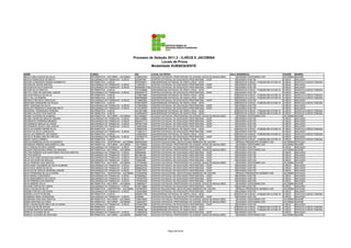 Processo de Seleção 2011.2 - ILHÉUS E JACOBINA
                                                                                                   Locais de Prova
                                                                                             Modalidade SUBSEQUENTE

NOME                                         CURSO                                  RG              LOCAL DA PROVA                                              SALA    ENDEREÇO                                CIDADE     BAIRRO
NEILA CARLA SALES DA SILVA                   INFORMÁTICA - NOTURNO - JACOBINA       1508432163      COLÉGIO ESTADUAL PROFESSORA FELICIDADE JESUS DE MAGALHÃES       2   AVENIDA CENTENÁRIO S/N                  JACOBINA   NAZARÉ
NEILDA FRANCISCA DE BRITO                    SEGURANÇA DO TRABALHO - ILHÉUS         523364768       CENTRO ESTADUAL DE EDUCAÇÃO PROFISSIONAL - CEEP                15   AVENIDA ACM 755                         ILHÉUS     MALHADO
NEILMA CONCEIÇÃO NUNES SARMENTO              INFORMÁTICA - ILHÉUS                   0570358817      UNIVERSIDADE ESTADUAL DE SANTA CRUZ - UESC                     19   RODOVIA ILHÉUS - ITABUNA BR 415 KM 16   ILHÉUS     RODOVIA ILHÉUS ITABUNA
NEILMA DE JESUS SANTOS                       SEGURANÇA DO TRABALHO - ILHÉUS         1190354217      CENTRO ESTADUAL DE EDUCAÇÃO PROFISSIONAL - CEEP                16   AVENIDA ACM 755                         ILHÉUS     MALHADO
NEILSON DA SILVA SANTOS                      SEGURANÇA DO TRABALHO - ILHÉUS         0000465613152   CENTRO ESTADUAL DE EDUCAÇÃO PROFISSIONAL - CEEP                16   AVENIDA ACM 755                         ILHÉUS     MALHADO
NEIVAN SILVA SANTOS                          INFORMÁTICA - ILHÉUS                   1441546685      UNIVERSIDADE ESTADUAL DE SANTA CRUZ - UESC                     19   RODOVIA ILHÉUS - ITABUNA BR 415 KM 16   ILHÉUS     RODOVIA ILHÉUS ITABUNA
NELITO JOSE DE SANTANA JUNIOR                SEGURANÇA DO TRABALHO - ILHÉUS         0830239170      CENTRO ESTADUAL DE EDUCAÇÃO PROFISSIONAL - CEEP                16   AVENIDA ACM 755                         ILHÉUS     MALHADO
NELSON ARAUJO DA SILVA                       INFORMÁTICA - ILHÉUS                   1318974380      UNIVERSIDADE ESTADUAL DE SANTA CRUZ - UESC                     20   RODOVIA ILHÉUS - ITABUNA BR 415 KM 16   ILHÉUS     RODOVIA ILHÉUS ITABUNA
NELY DA LUZ RAMOS                            INFORMÁTICA - ILHÉUS                   0587885068      UNIVERSIDADE ESTADUAL DE SANTA CRUZ - UESC                     20   RODOVIA ILHÉUS - ITABUNA BR 415 KM 16   ILHÉUS     RODOVIA ILHÉUS ITABUNA
NEORLEY BATISTA CARVALHO                     SEGURANÇA DO TRABALHO - ILHÉUS         1149967684      CENTRO ESTADUAL DE EDUCAÇÃO PROFISSIONAL - CEEP                16   AVENIDA ACM 755                         ILHÉUS     MALHADO
NERIVANE SIRQUEIRA DE SOUZA                  INFORMÁTICA - ILHÉUS                   0765150875      UNIVERSIDADE ESTADUAL DE SANTA CRUZ - UESC                     20   RODOVIA ILHÉUS - ITABUNA BR 415 KM 16   ILHÉUS     RODOVIA ILHÉUS ITABUNA
NERY SANTANA DA SILVA                        SEGURANÇA DO TRABALHO - ILHÉUS         1278283526      CENTRO ESTADUAL DE EDUCAÇÃO PROFISSIONAL - CEEP                16   AVENIDA ACM 755                         ILHÉUS     MALHADO
NESILDO FRANCISCO SANTANA NETO               SEGURANÇA DO TRABALHO - ILHÉUS         1133148760      CENTRO ESTADUAL DE EDUCAÇÃO PROFISSIONAL - CEEP                16   AVENIDA ACM 755                         ILHÉUS     MALHADO
NEUDSON RODRIGUES PEREIRA                    INFORMÁTICA - ILHÉUS                   0472951980      UNIVERSIDADE ESTADUAL DE SANTA CRUZ - UESC                     20   RODOVIA ILHÉUS - ITABUNA BR 415 KM 16   ILHÉUS     RODOVIA ILHÉUS ITABUNA
NEUMA CALISTO DOS SANTOS                     INFORMÁTICA - ILHÉUS                   1405494476      UNIVERSIDADE ESTADUAL DE SANTA CRUZ - UESC                     20   RODOVIA ILHÉUS - ITABUNA BR 415 KM 16   ILHÉUS     RODOVIA ILHÉUS ITABUNA
NEUMA OLIVEIRA DE ALMEIDA                    INFORMÁTICA - NOTURNO - JACOBINA       0513499067      COLÉGIO ESTADUAL PROFESSORA FELICIDADE JESUS DE MAGALHÃES       2   AVENIDA CENTENÁRIO S/N                  JACOBINA   NAZARÉ
NEUMA VIEIRA DE ARAÚJO VARJÃO                SEGURANÇA DO TRABALHO - ILHÉUS         0861325982      CENTRO ESTADUAL DE EDUCAÇÃO PROFISSIONAL - CEEP                16   AVENIDA ACM 755                         ILHÉUS     MALHADO
NEUSENITA FERREIRA MENDES                    SEGURANÇA DO TRABALHO - ILHÉUS         0822427710      CENTRO ESTADUAL DE EDUCAÇÃO PROFISSIONAL - CEEP                16   AVENIDA ACM 755                         ILHÉUS     MALHADO
NICODEMOS ARAUJO OLIVEIRA                    SEGURANÇA DO TRABALHO - ILHÉUS         0879917059      CENTRO ESTADUAL DE EDUCAÇÃO PROFISSIONAL - CEEP                16   AVENIDA ACM 755                         ILHÉUS     MALHADO
NICODEMOS SOUZA LIMA JUNIOR                  SEGURANÇA DO TRABALHO - ILHÉUS         1300203200      CENTRO ESTADUAL DE EDUCAÇÃO PROFISSIONAL - CEEP                16   AVENIDA ACM 755                         ILHÉUS     MALHADO
NÍCOLAS ANDRÉ FREIRE SILVA                   INFORMÁTICA - ILHÉUS                   1509363700      UNIVERSIDADE ESTADUAL DE SANTA CRUZ - UESC                     20   RODOVIA ILHÉUS - ITABUNA BR 415 KM 16   ILHÉUS     RODOVIA ILHÉUS ITABUNA
NICOLE DA SILVA CARVALHO                     SEGURANÇA DO TRABALHO - ILHÉUS         1149243171      CENTRO ESTADUAL DE EDUCAÇÃO PROFISSIONAL - CEEP                16   AVENIDA ACM 755                         ILHÉUS     MALHADO
NICOLLAS PIMENTEL DE FARIAS                  INFORMÁTICA - ILHÉUS                   1453823972      UNIVERSIDADE ESTADUAL DE SANTA CRUZ - UESC                     20   RODOVIA ILHÉUS - ITABUNA BR 415 KM 16   ILHÉUS     RODOVIA ILHÉUS ITABUNA
NICOLLE SIGMA LIMA DE FREITAS                SEGURANÇA DO TRABALHO - ILHÉUS         1457964775      CENTRO ESTADUAL DE EDUCAÇÃO PROFISSIONAL - CEEP                16   AVENIDA ACM 755                         ILHÉUS     MALHADO
NIEDA VASCO CIRINEU                          INFORMÁTICA - ILHÉUS                   5791776         UNIVERSIDADE ESTADUAL DE SANTA CRUZ - UESC                     20   RODOVIA ILHÉUS - ITABUNA BR 415 KM 16   ILHÉUS     RODOVIA ILHÉUS ITABUNA
NIEDJA BARBOSA DA SILVA QUEIROZ              INFORMÁTICA - VESPERTINO - JACOBINA    0663500346      CENTRO EDUCACIONAL DEOCLECIANO BARBOSA DE CASTRO                5   PRAÇA PRESIDENTE KENNEDY 200            JACOBINA   ESTACAO
NIENDSON RIBEIRO NASCIMENTO LIMA             INFORMÁTICA - NOTURNO - JACOBINA       1601166940      COLÉGIO ESTADUAL PROFESSORA FELICIDADE JESUS DE MAGALHÃES       2   AVENIDA CENTENÁRIO S/N                  JACOBINA   NAZARÉ
NILO CARVALHO REIS JUNIOR                    SEGURANÇA DO TRABALHO - ILHÉUS         1299674240      CENTRO ESTADUAL DE EDUCAÇÃO PROFISSIONAL - CEEP                16   AVENIDA ACM 755                         ILHÉUS     MALHADO
NILSON FREDISSON CARMO DE ARAGÃO             INFORMÁTICA - NOTURNO - JACOBINA       420048707       COLÉGIO ESTADUAL PROFESSORA FELICIDADE JESUS DE MAGALHÃES       2   AVENIDA CENTENÁRIO S/N                  JACOBINA   NAZARÉ
NILTON PEREIRA DOS SANTOSMILTON DOS SANTOS   SEGURANÇA DO TRABALHO - ILHÉUS         496206494       CENTRO ESTADUAL DE EDUCAÇÃO PROFISSIONAL - CEEP                16   AVENIDA ACM 755                         ILHÉUS     MALHADO
NILTON SANTOS                                SEGURANÇA DO TRABALHO - ILHÉUS         661488128       CENTRO ESTADUAL DE EDUCAÇÃO PROFISSIONAL - CEEP                16   AVENIDA ACM 755                         ILHÉUS     MALHADO
NILZA KATYANE XAVIER DOS SANTOS              SEGURANÇA DO TRABALHO - ILHÉUS         0951503820      CENTRO ESTADUAL DE EDUCAÇÃO PROFISSIONAL - CEEP                16   AVENIDA ACM 755                         ILHÉUS     MALHADO
NILZA OLIVEIRA DE ARAUJO                     SEGURANÇA DO TRABALHO - ILHÉUS         700093095       CENTRO ESTADUAL DE EDUCAÇÃO PROFISSIONAL - CEEP                16   AVENIDA ACM 755                         ILHÉUS     MALHADO
NILZA PEREIRA DOS SANTOS                     INFORMÁTICA - NOTURNO - JACOBINA       1277040940      COLÉGIO ESTADUAL PROFESSORA FELICIDADE JESUS DE MAGALHÃES       2   AVENIDA CENTENÁRIO S/N                  JACOBINA   NAZARÉ
NIOCILENE FAGUNDES DA SILVA ALMEIDA          SEGURANÇA DO TRABALHO - ILHÉUS         0487844785      CENTRO ESTADUAL DE EDUCAÇÃO PROFISSIONAL - CEEP                16   AVENIDA ACM 755                         ILHÉUS     MALHADO
NIVALDICE ASSIS DA SILVA                     SEGURANÇA DO TRABALHO - ILHÉUS         0828548153      CENTRO ESTADUAL DE EDUCAÇÃO PROFISSIONAL - CEEP                16   AVENIDA ACM 755                         ILHÉUS     MALHADO
NIVALDO DE ARAÚJO BORGES JÚNIOR              SEGURANÇA DO TRABALHO - ILHÉUS         1532077874      CENTRO ESTADUAL DE EDUCAÇÃO PROFISSIONAL - CEEP                16   AVENIDA ACM 755                         ILHÉUS     MALHADO
NIVIA FERNANDA SILVA OLIVEIRA                INFORMÁTICA - VESPERTINO - JACOBINA    1515255794      CENTRO EDUCACIONAL DEOCLECIANO BARBOSA DE CASTRO                5   PRAÇA PRESIDENTE KENNEDY 200            JACOBINA   ESTACAO
NÍVIA MARIA CONCEIÇÃO                        SEGURANÇA DO TRABALHO - ILHÉUS         0705482421      CENTRO ESTADUAL DE EDUCAÇÃO PROFISSIONAL - CEEP                16   AVENIDA ACM 755                         ILHÉUS     MALHADO
NIVIA NASCIMENTO DA COSTA                    SEGURANÇA DO TRABALHO - ILHÉUS         1357657579      CENTRO ESTADUAL DE EDUCAÇÃO PROFISSIONAL - CEEP                16   AVENIDA ACM 755                         ILHÉUS     MALHADO
NIVIA PEREIRA DOS SANTOS                     SEGURANÇA DO TRABALHO - ILHÉUS         1475504756      CENTRO ESTADUAL DE EDUCAÇÃO PROFISSIONAL - CEEP                16   AVENIDA ACM 755                         ILHÉUS     MALHADO
NIVIA RIBEIRO SILVA                          INFORMÁTICA - NOTURNO - JACOBINA       1368069371      COLÉGIO ESTADUAL PROFESSORA FELICIDADE JESUS DE MAGALHÃES       2   AVENIDA CENTENÁRIO S/N                  JACOBINA   NAZARÉ
NIVIANE CARVALHO LISBOA                      SEGURANÇA DO TRABALHO - ILHÉUS         0748115684      CENTRO ESTADUAL DE EDUCAÇÃO PROFISSIONAL - CEEP                16   AVENIDA ACM 755                         ILHÉUS     MALHADO
NOELÍ CELMA DA SILVA                         INFORMÁTICA - VESPERTINO - JACOBINA    1467845370      CENTRO EDUCACIONAL DEOCLECIANO BARBOSA DE CASTRO                5   PRAÇA PRESIDENTE KENNEDY 200            JACOBINA   ESTACAO
NOEME PORTELA DE ASSIS                       SEGURANÇA DO TRABALHO - ILHÉUS         1533433895      CENTRO ESTADUAL DE EDUCAÇÃO PROFISSIONAL - CEEP                16   AVENIDA ACM 755                         ILHÉUS     MALHADO
NOEMIA COSTA PORCINA                         INFORMÁTICA - ILHÉUS                   0582051100      UNIVERSIDADE ESTADUAL DE SANTA CRUZ - UESC                     20   RODOVIA ILHÉUS - ITABUNA BR 415 KM 16   ILHÉUS     RODOVIA ILHÉUS ITABUNA
NORMADE SENA CERQUEIRA                       SEGURANÇA DO TRABALHO - ILHÉUS         3302848         CENTRO ESTADUAL DE EDUCAÇÃO PROFISSIONAL - CEEP                16   AVENIDA ACM 755                         ILHÉUS     MALHADO
NORNEIDE DIAS DIAS SANTOS                    INFORMÁTICA - NOTURNO - JACOBINA       1450478220      COLÉGIO ESTADUAL PROFESSORA FELICIDADE JESUS DE MAGALHÃES       3   AVENIDA CENTENÁRIO S/N                  JACOBINA   NAZARÉ
NÚBIA SANTANA DA CRUZ                        INFORMÁTICA - NOTURNO - JACOBINA       1422242277      COLÉGIO ESTADUAL PROFESSORA FELICIDADE JESUS DE MAGALHÃES       3   AVENIDA CENTENÁRIO S/N                  JACOBINA   NAZARÉ
NUELI ANUNCIAÇÃO MELO DE OLIVEIRA            SEGURANÇA DO TRABALHO - ILHÉUS         0792061586      CENTRO ESTADUAL DE EDUCAÇÃO PROFISSIONAL - CEEP                16   AVENIDA ACM 755                         ILHÉUS     MALHADO
NYCOLLAS SA DE SOUZA                         INFORMÁTICA - ILHÉUS                   49375300        UNIVERSIDADE ESTADUAL DE SANTA CRUZ - UESC                     20   RODOVIA ILHÉUS - ITABUNA BR 415 KM 16   ILHÉUS     RODOVIA ILHÉUS ITABUNA
OCEANIA SANTOS SANTANA                       INFORMÁTICA - ILHÉUS                   0738082104      UNIVERSIDADE ESTADUAL DE SANTA CRUZ - UESC                     20   RODOVIA ILHÉUS - ITABUNA BR 415 KM 16   ILHÉUS     RODOVIA ILHÉUS ITABUNA
ODIRLEI OLIVEIRA DE SÁ                       SEGURANÇA DO TRABALHO - ILHÉUS         1335609709      CENTRO ESTADUAL DE EDUCAÇÃO PROFISSIONAL - CEEP                16   AVENIDA ACM 755                         ILHÉUS     MALHADO
ODIRLEI OLIVEIRA DE SANTANA                  INFORMÁTICA - NOTURNO - JACOBINA       0808557505      COLÉGIO ESTADUAL PROFESSORA FELICIDADE JESUS DE MAGALHÃES       3   AVENIDA CENTENÁRIO S/N                  JACOBINA   NAZARÉ




                                                                                                                Página 66 de 89
 