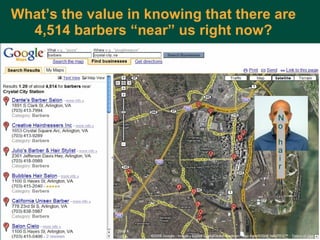 What’s the value in knowing that there are 4,514 barbers “near” us right now? Charles Lyons ( [email_address] com) – Dewey & Main – September 5, 2006 No hair 
