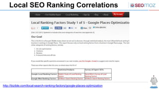 Local SEO Ranking Correlations
http://bizible.com/local-search-ranking-factors/google-places-optimization
 
