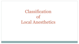 Classification
of
Local Anesthetics
 