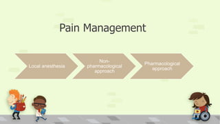 Pain Management
Local anesthesia
Non-
pharmacological
approach
Pharmacological
approach
 