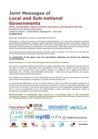 Joint Messages of
Local and Sub-national
Governments
Cities, metropolises, regions and their association contributing to R...