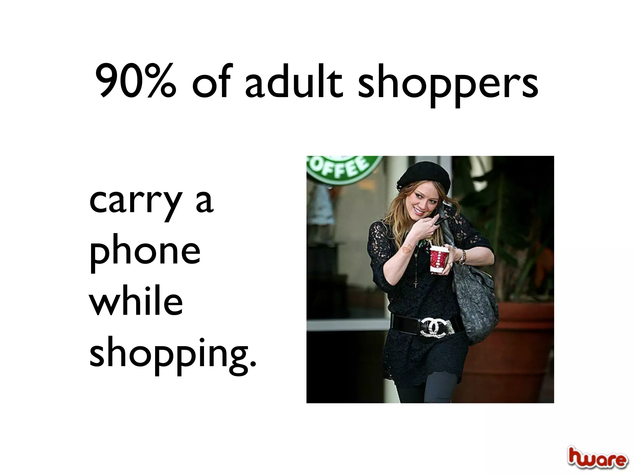 90% of adult shoppers

carry a
phone
while
shopping.
 