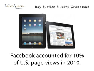 Ray Justice & Jerry Grundman




Facebook accounted for 10%
 of U.S. page views in 2010.
 