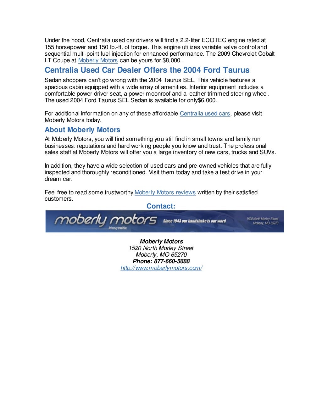 Local Dealer Showcases Centralia Used Cars