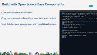 Build with Open Source Base Components
Create the SalesforceDX Project
Copy the open source Base Components to your project
Start Building your components with Local Development
 